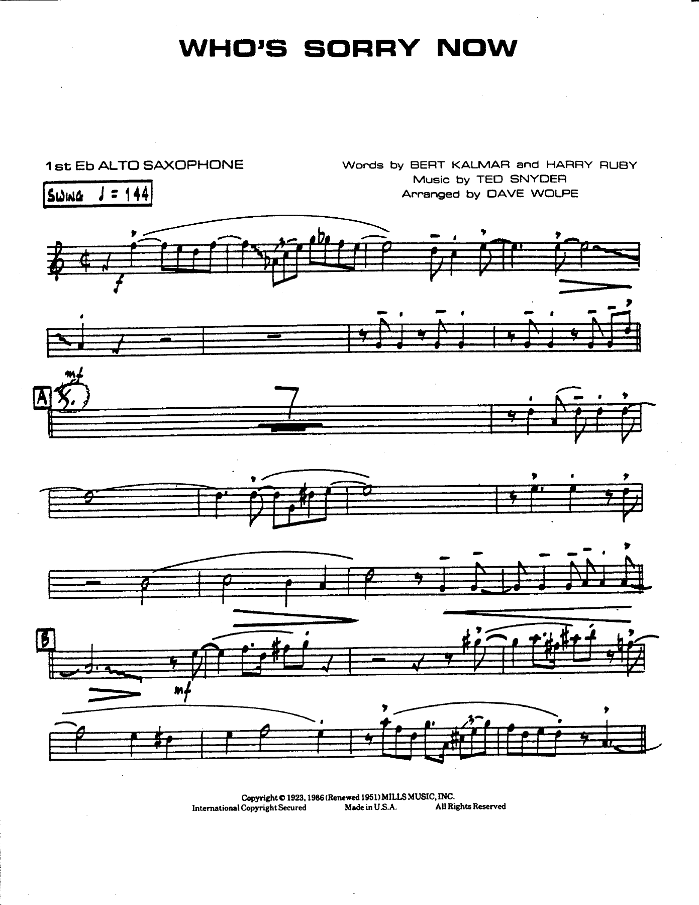Who,s Sorry Now — sheet music cover (first page)
