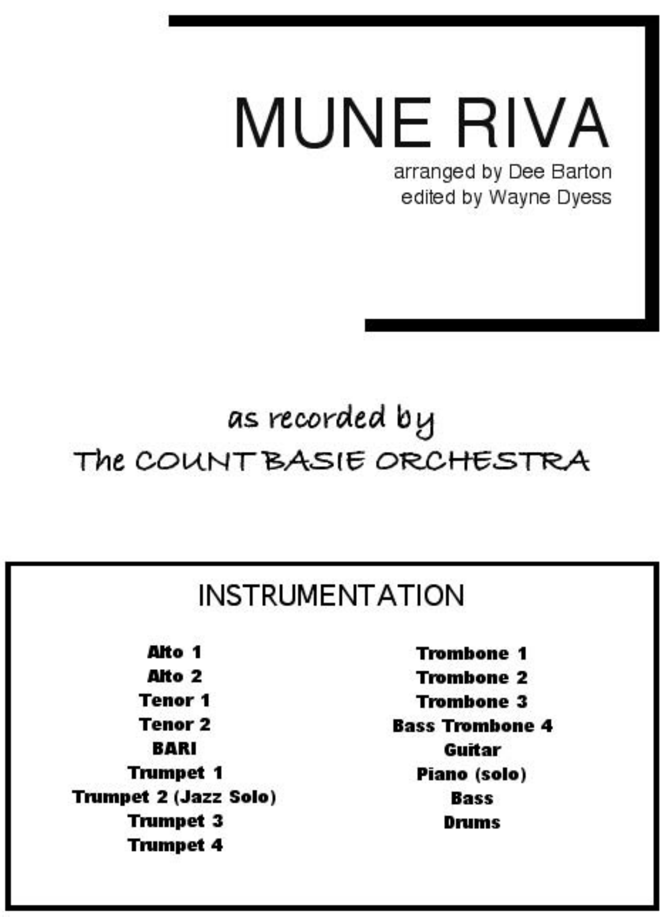 Mune Riva (D.Barton) C.Basie — Big Band sheet music arranged by Dee Barton | Jazz Standard