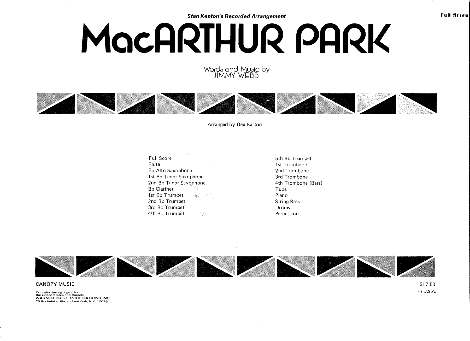 MacArthur Park (D.Barton) S.Kenton — Big Band sheet music arranged by Dee Barton | Jazz Standard
