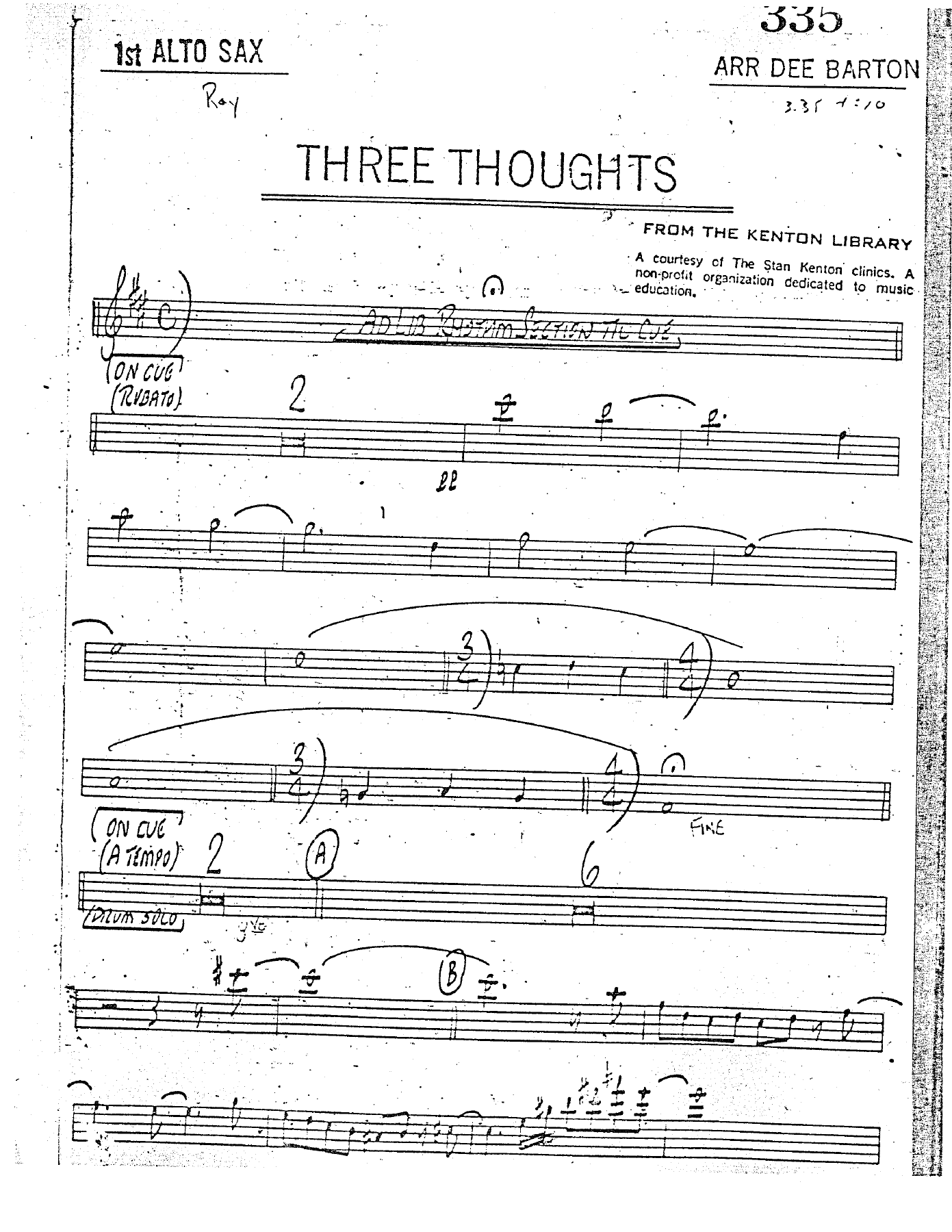 Three Thoughts (D.Barton) S.Kenton) MP3 — Big Band sheet music arranged by Dee Barton | Jazz Standard