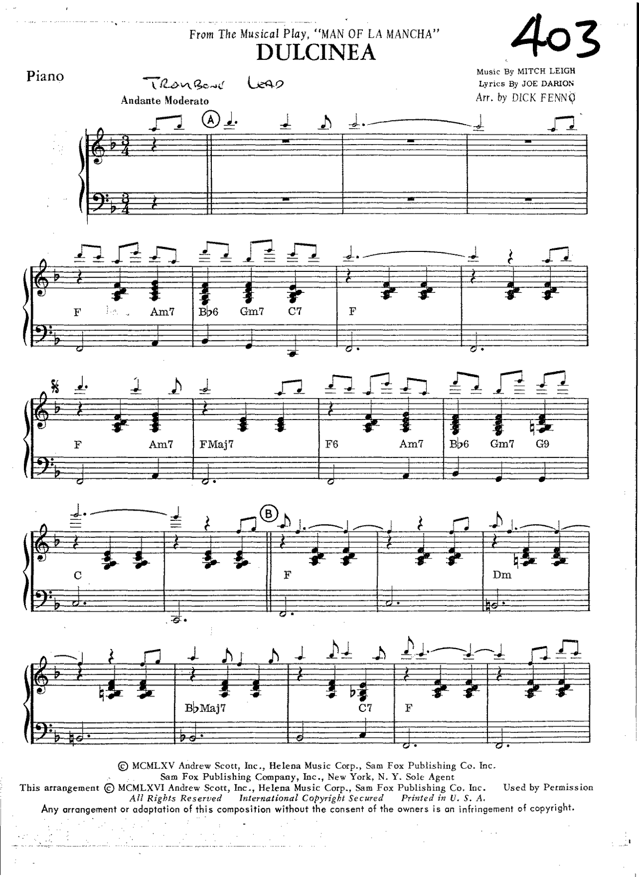Dulcinea — sheet music cover (first page)