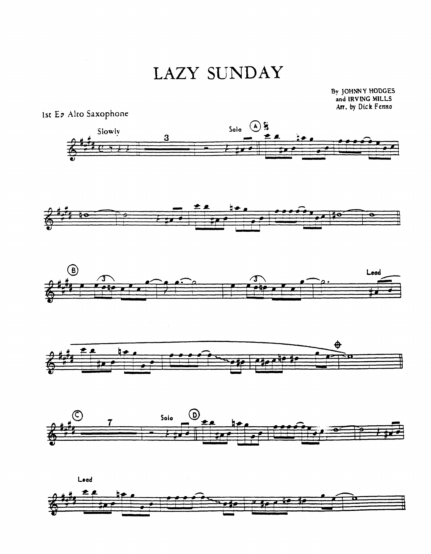Lazy Sunday (D.Fenno) J.Hodges — sheet music preview