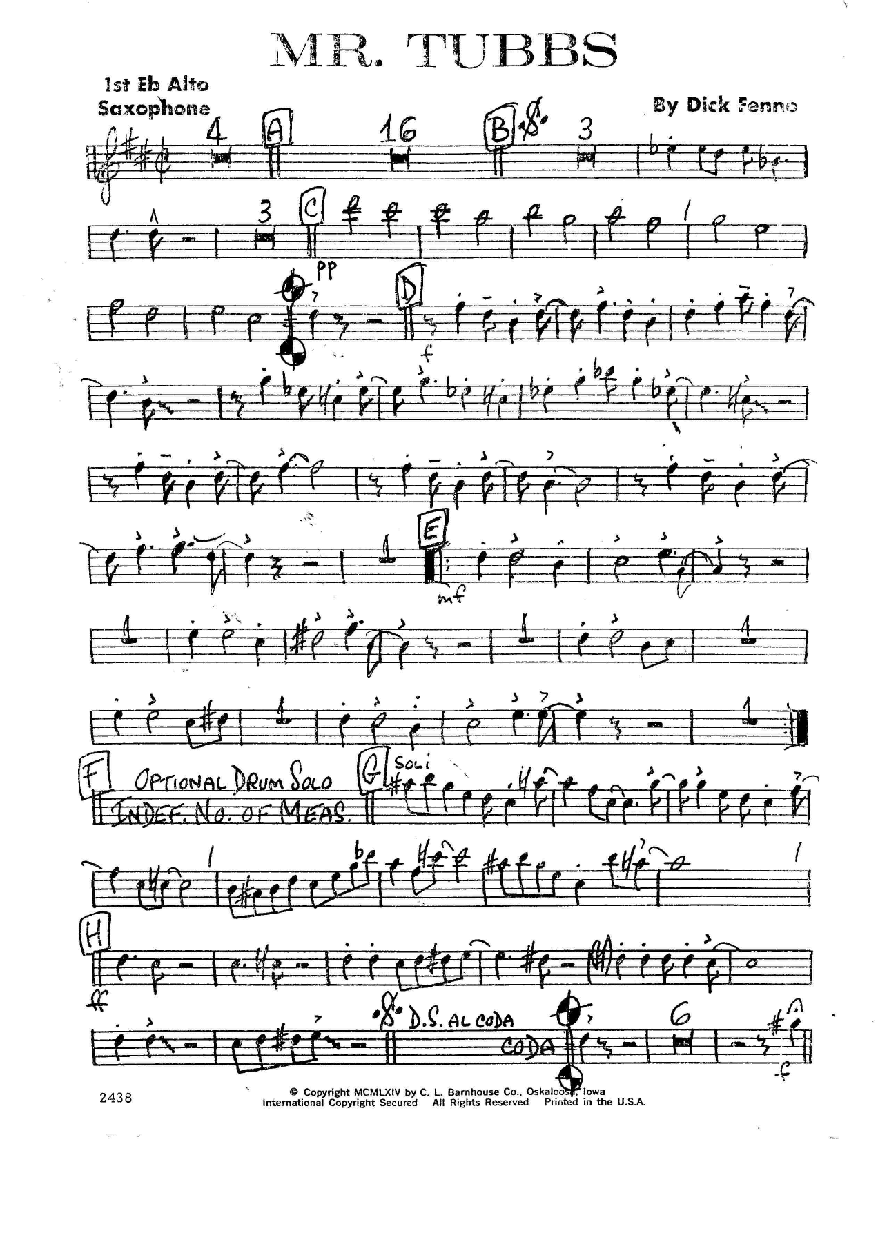 Mr.Tubbs — Big Band sheet music arranged by D.Fenno | Jazz Standard