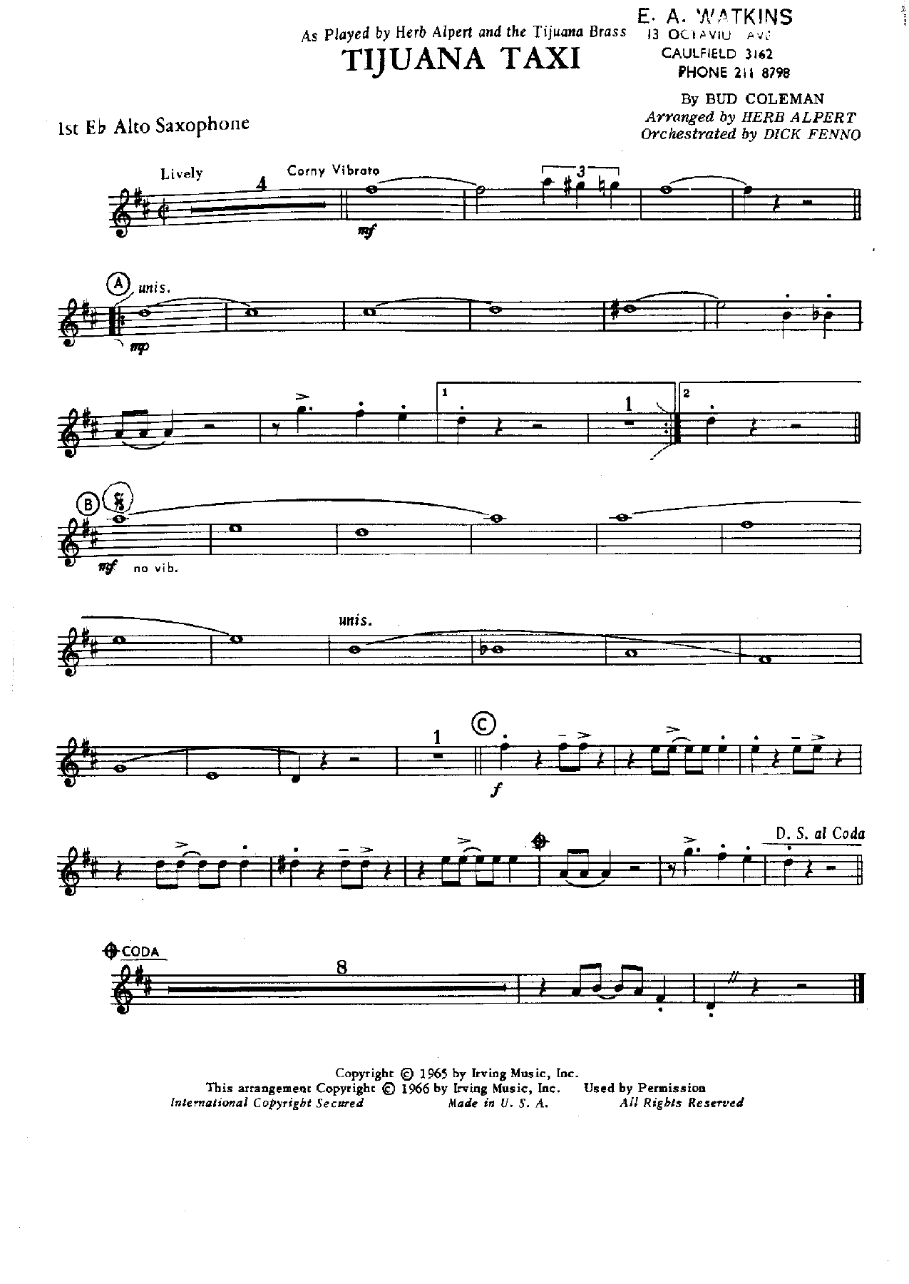 Tijuana Taxi — Big Band sheet music arranged by D.Fenno | Jazz Standard