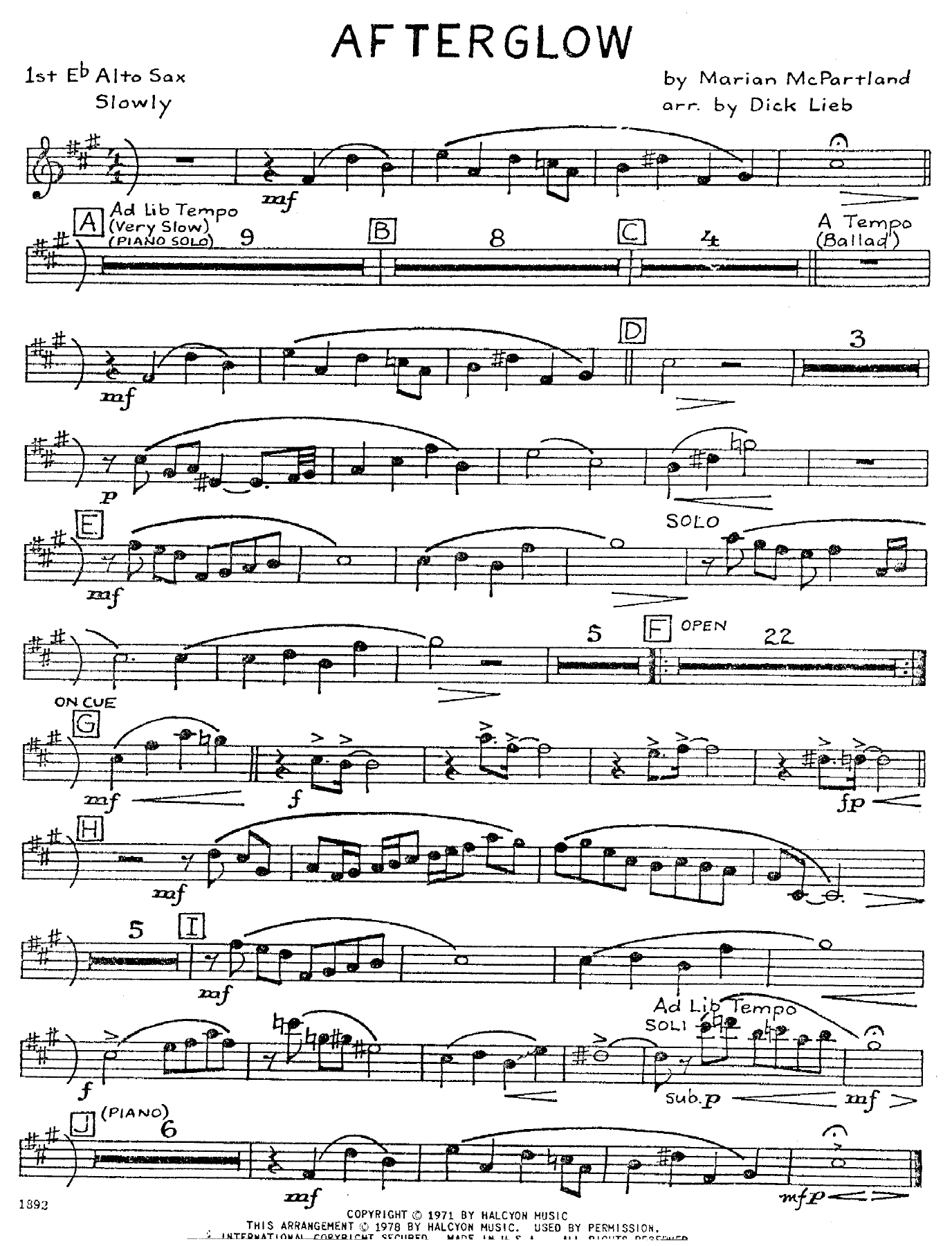 Afterglow — sheet music cover (first page)