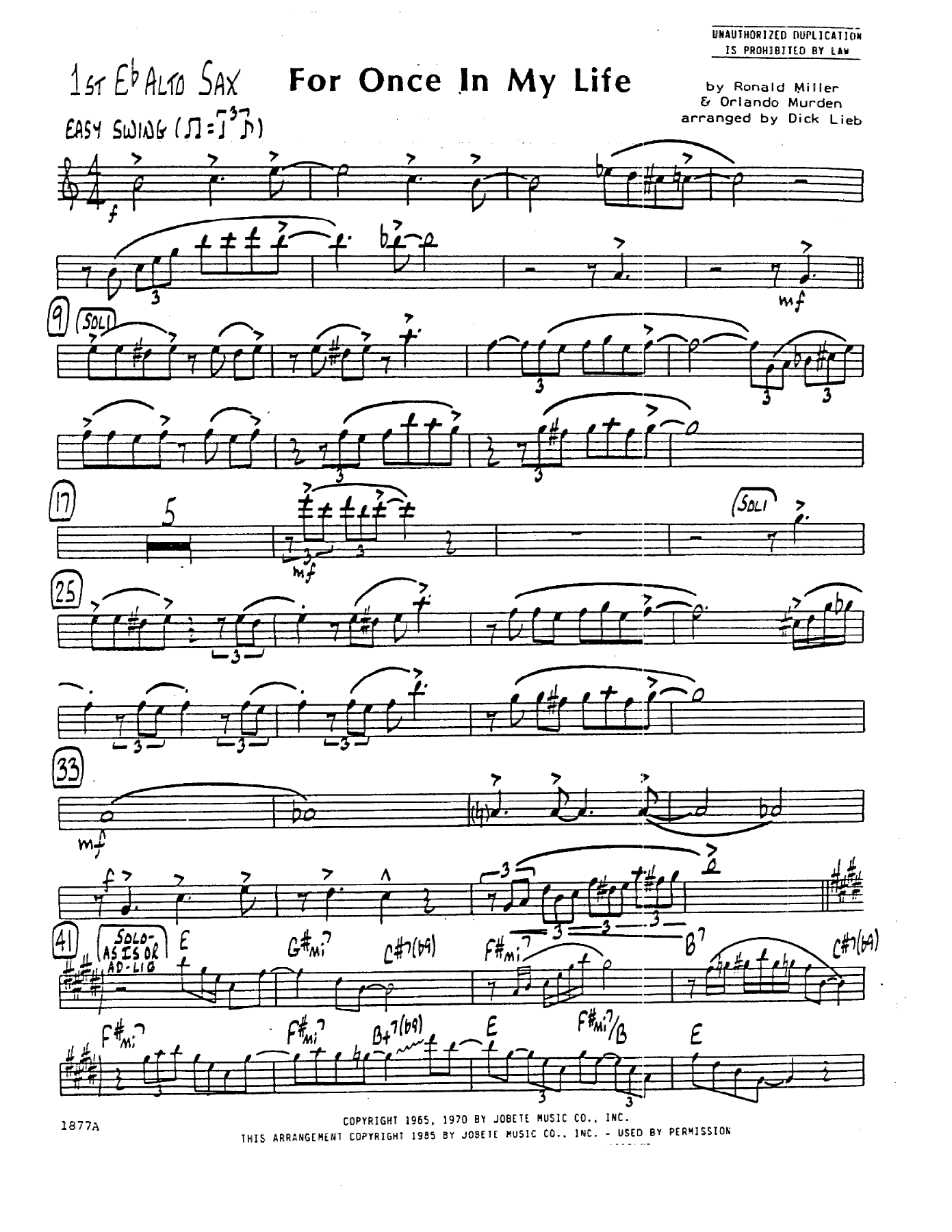 For Once In My Life — sheet music preview