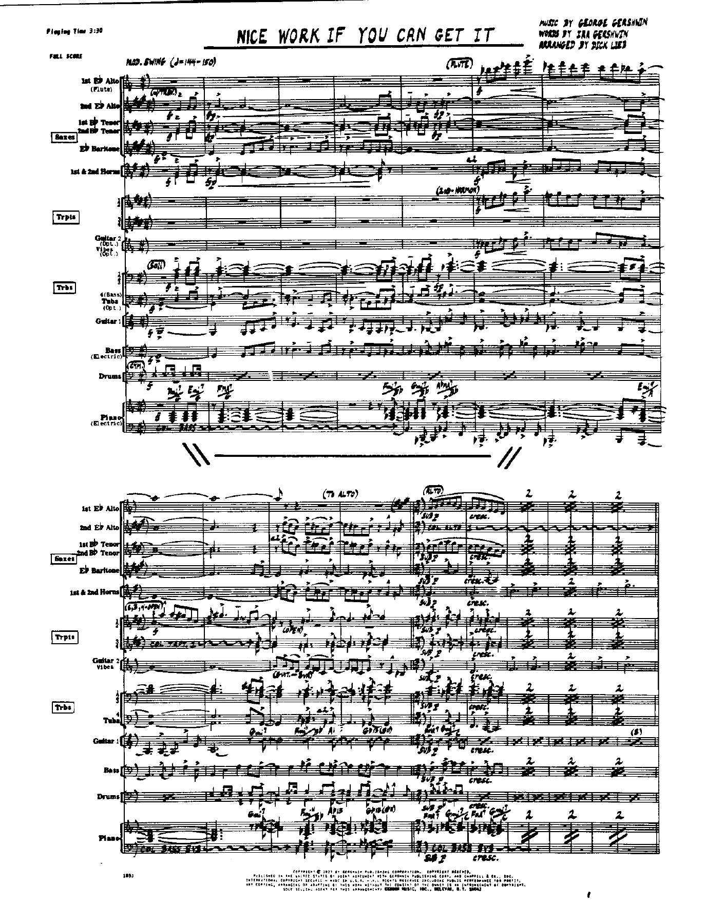 Nice Work If You Can Get It — Big Band sheet music arranged by D.Lieb | Jazz Standard