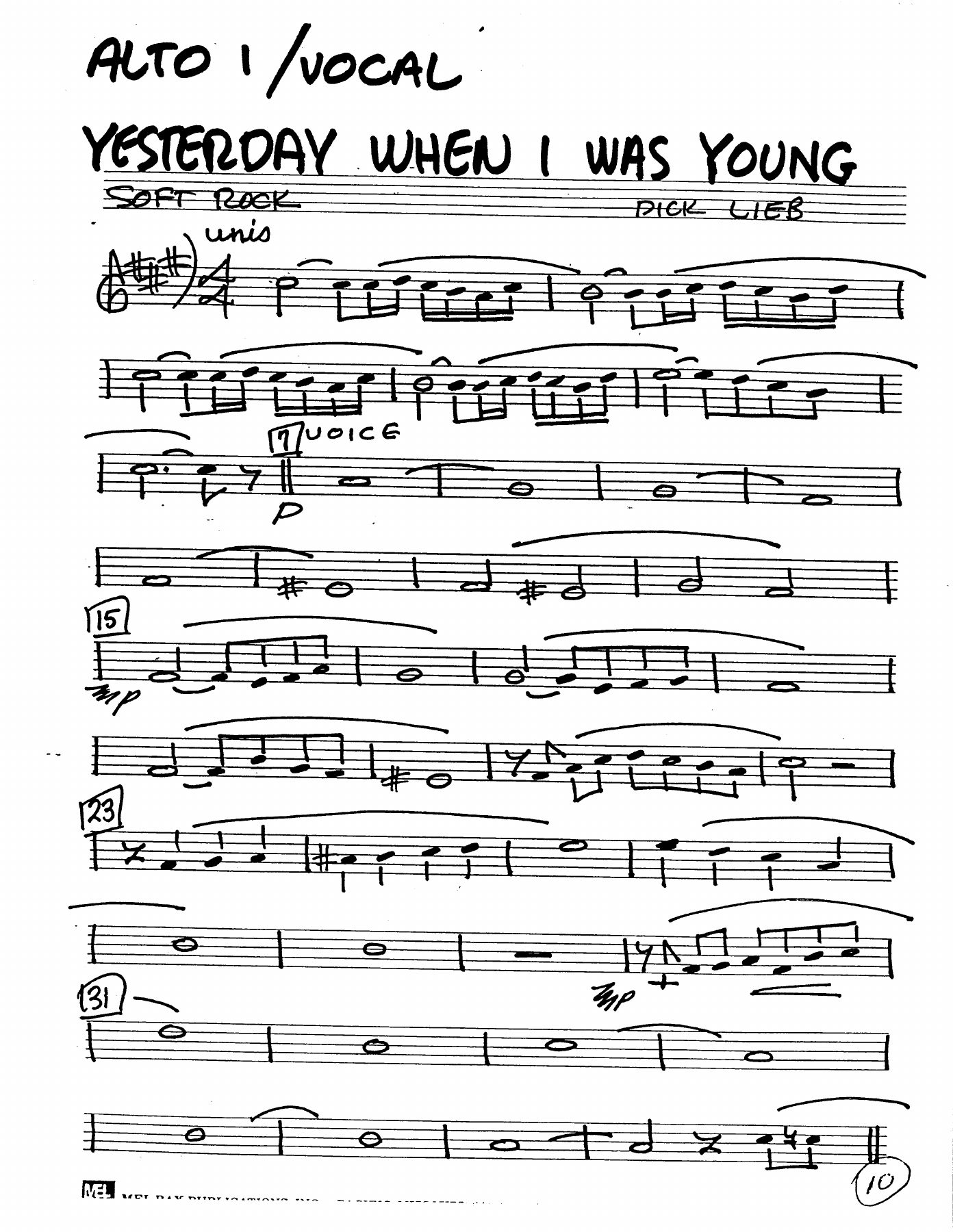 Yesterday When I Was Young — sheet music preview