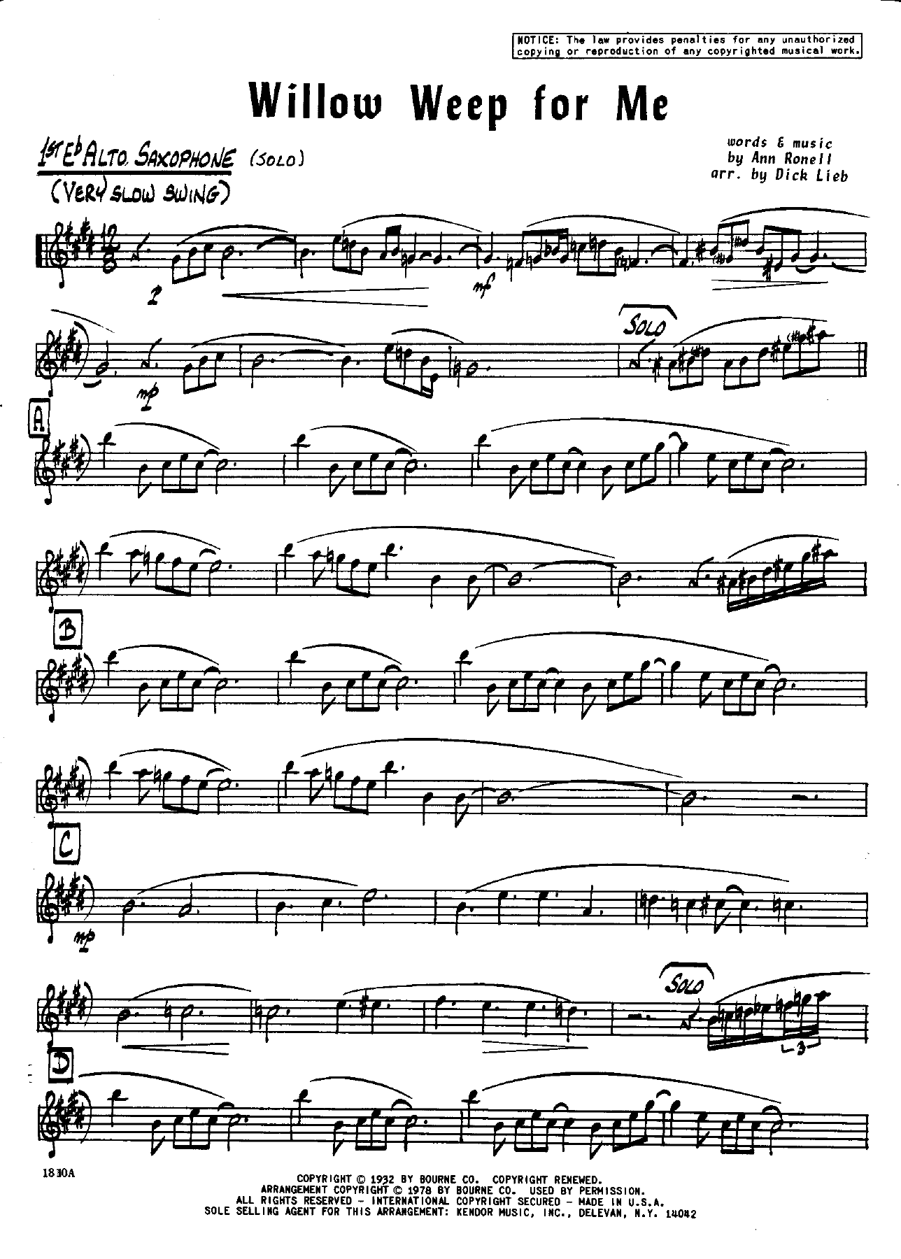 Willow Weep For Me — sheet music cover (first page)