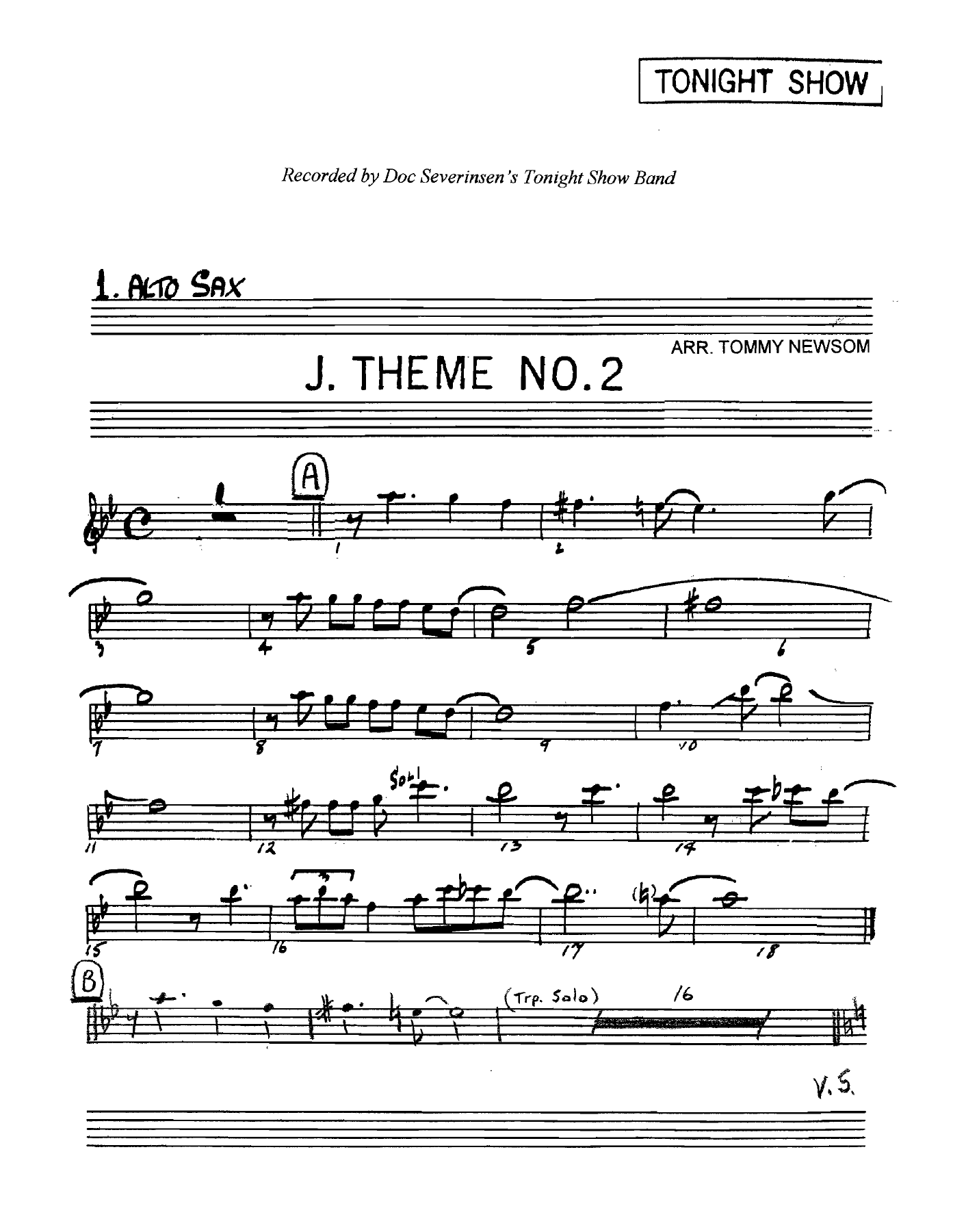 Johnny's Theme No 2 — sheet music cover (first page)