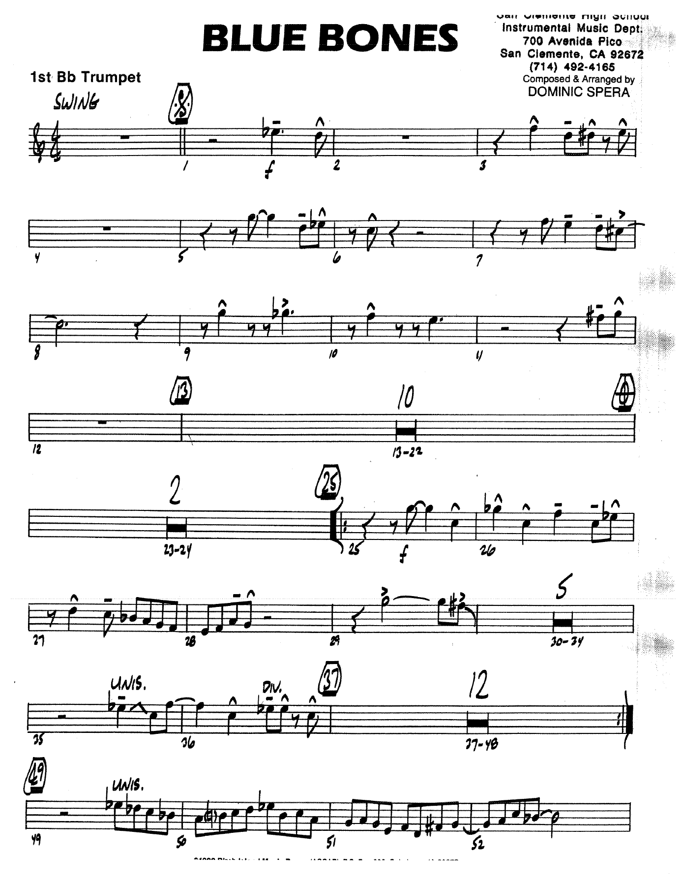 Blue Bones — sheet music cover (first page)