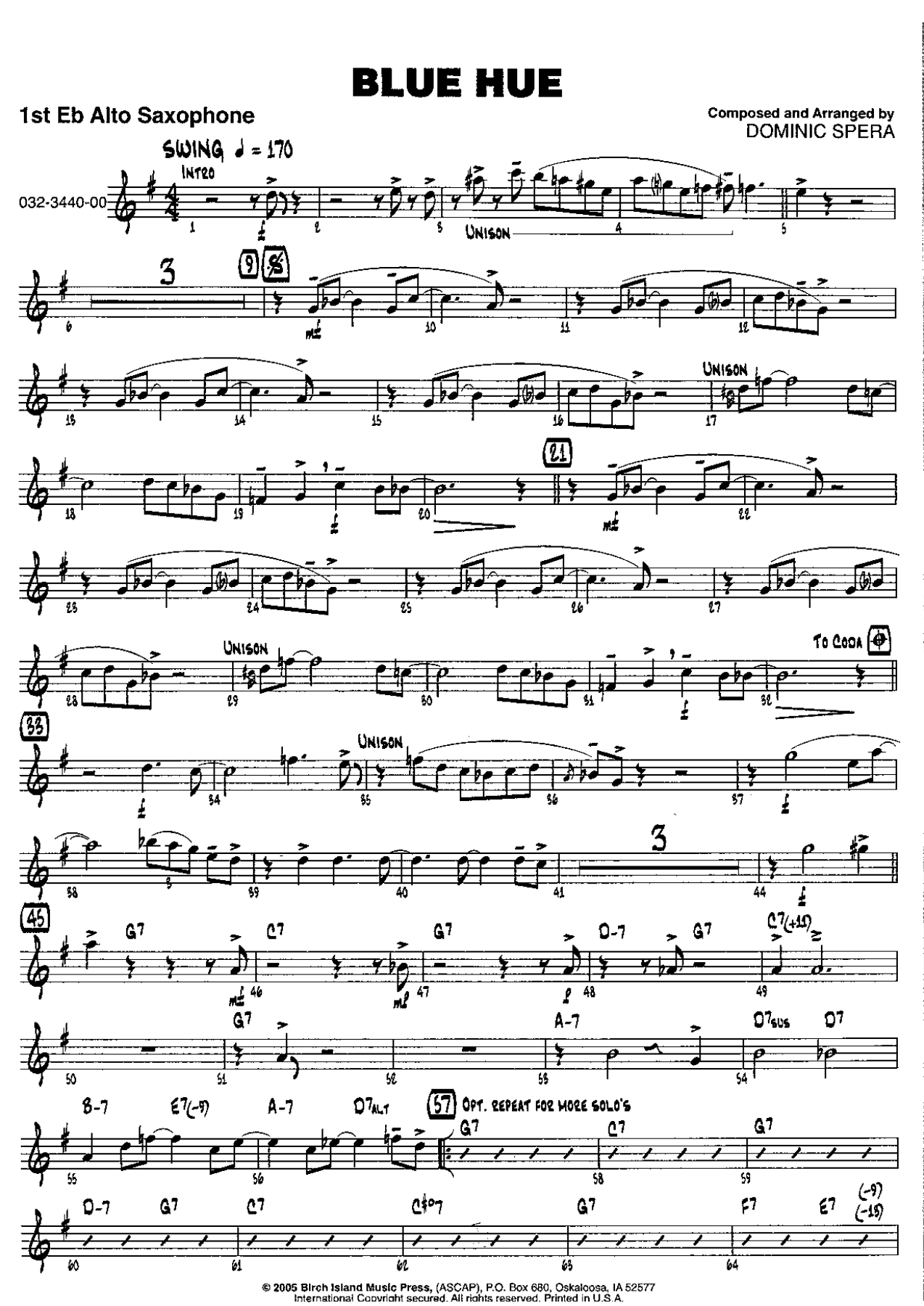 Blue Hue — sheet music cover (first page)