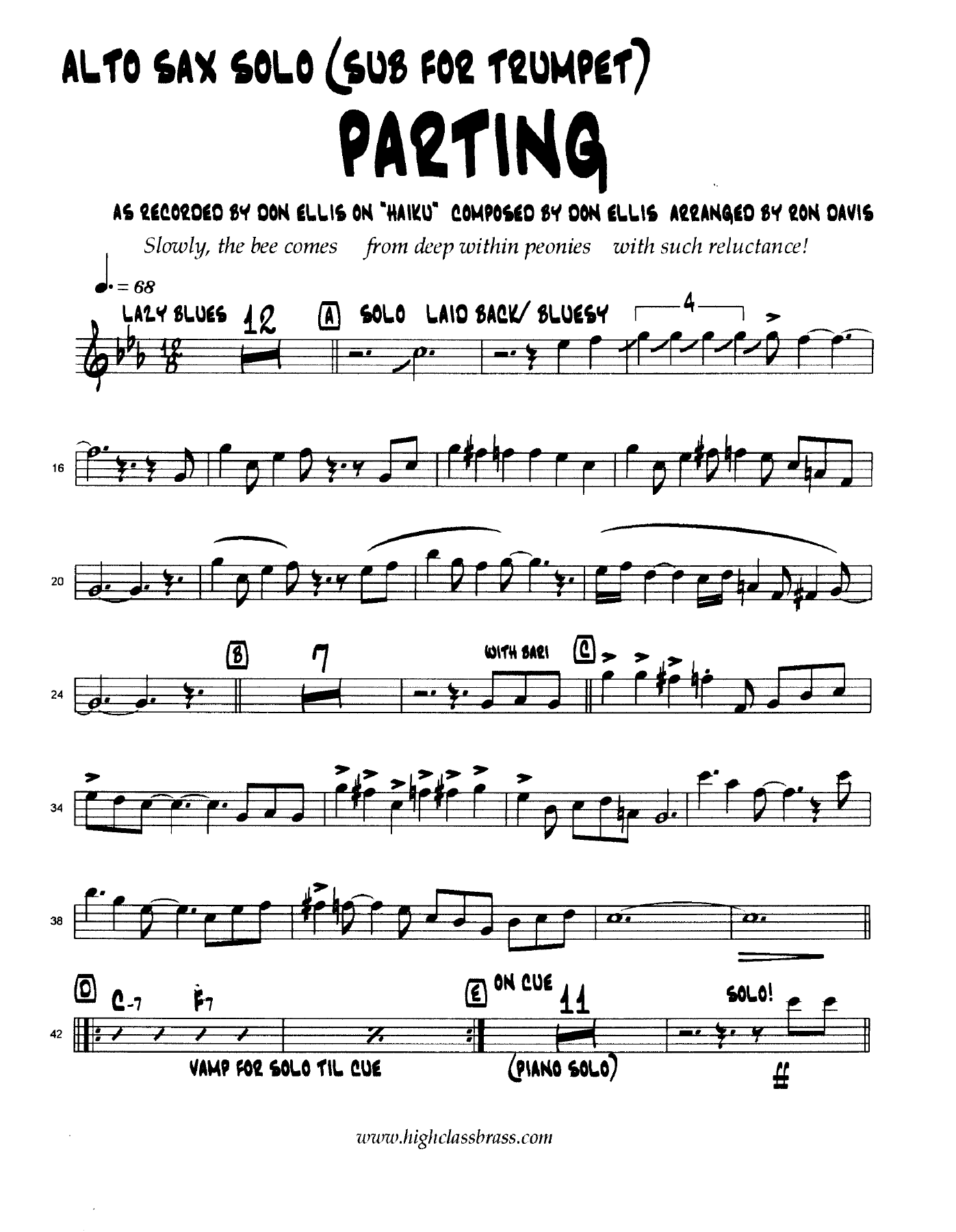 Parting — sheet music cover (first page)