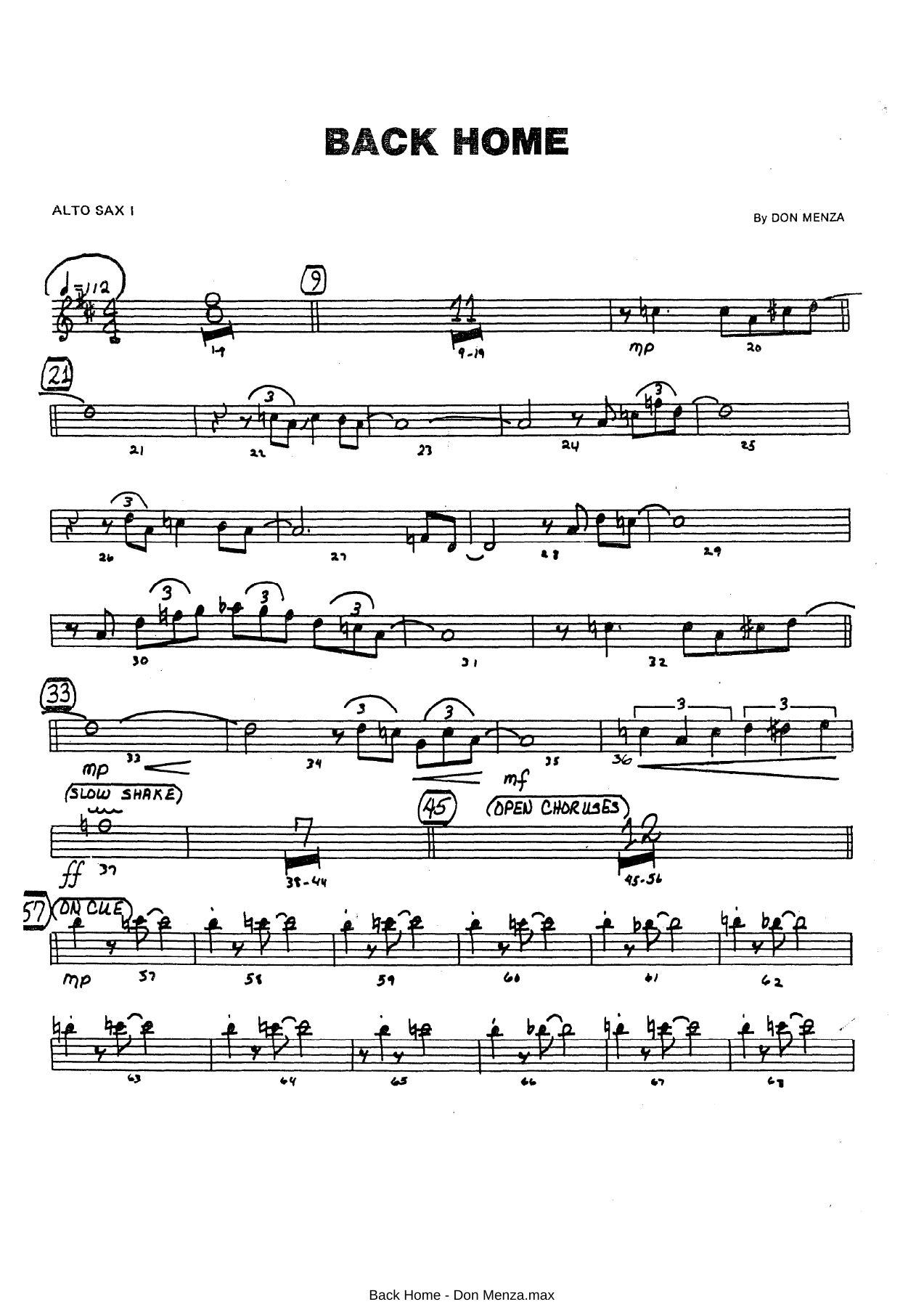 Back Home — sheet music cover (first page)