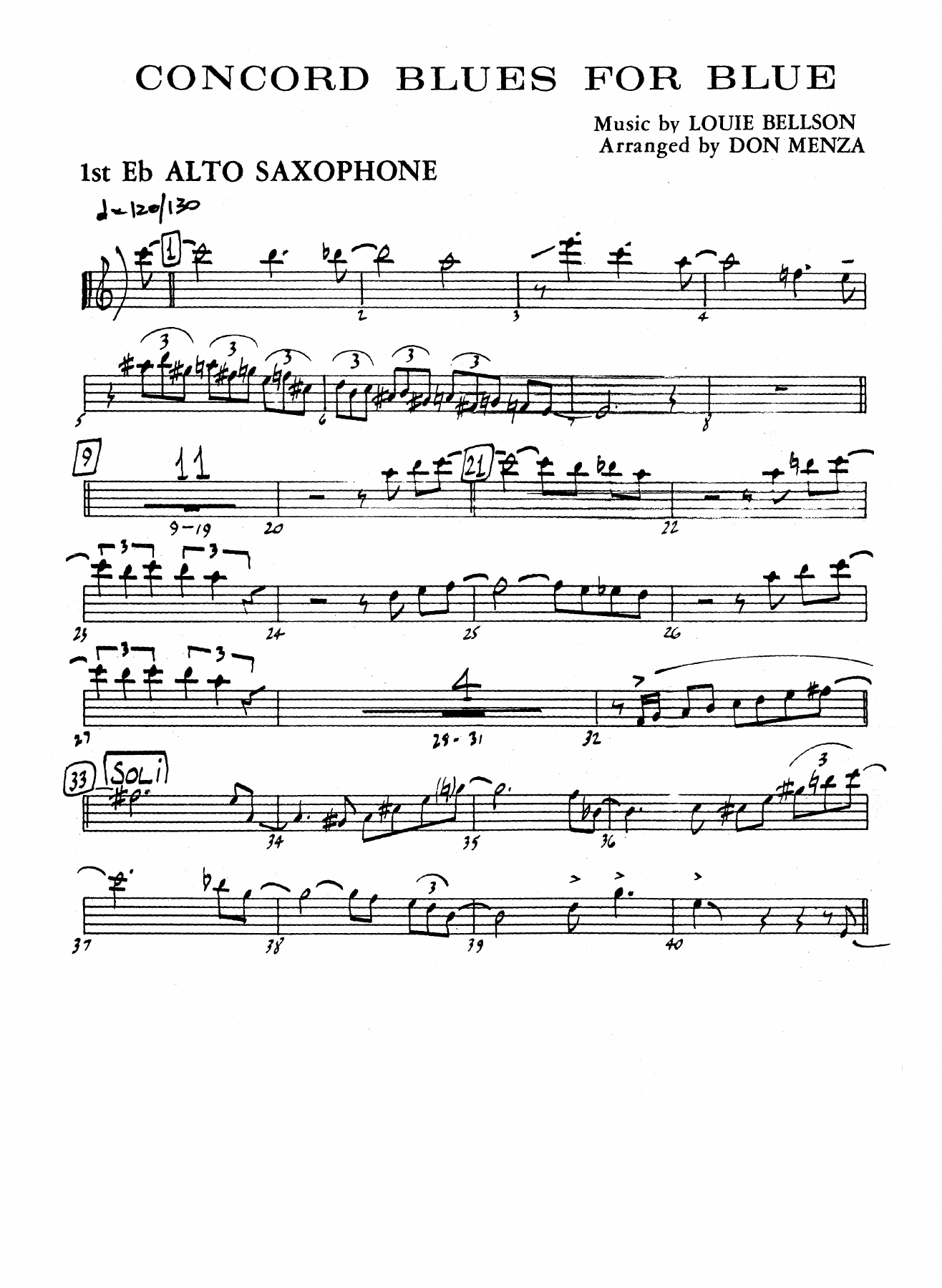Concord Blues For Blue — sheet music cover (first page)