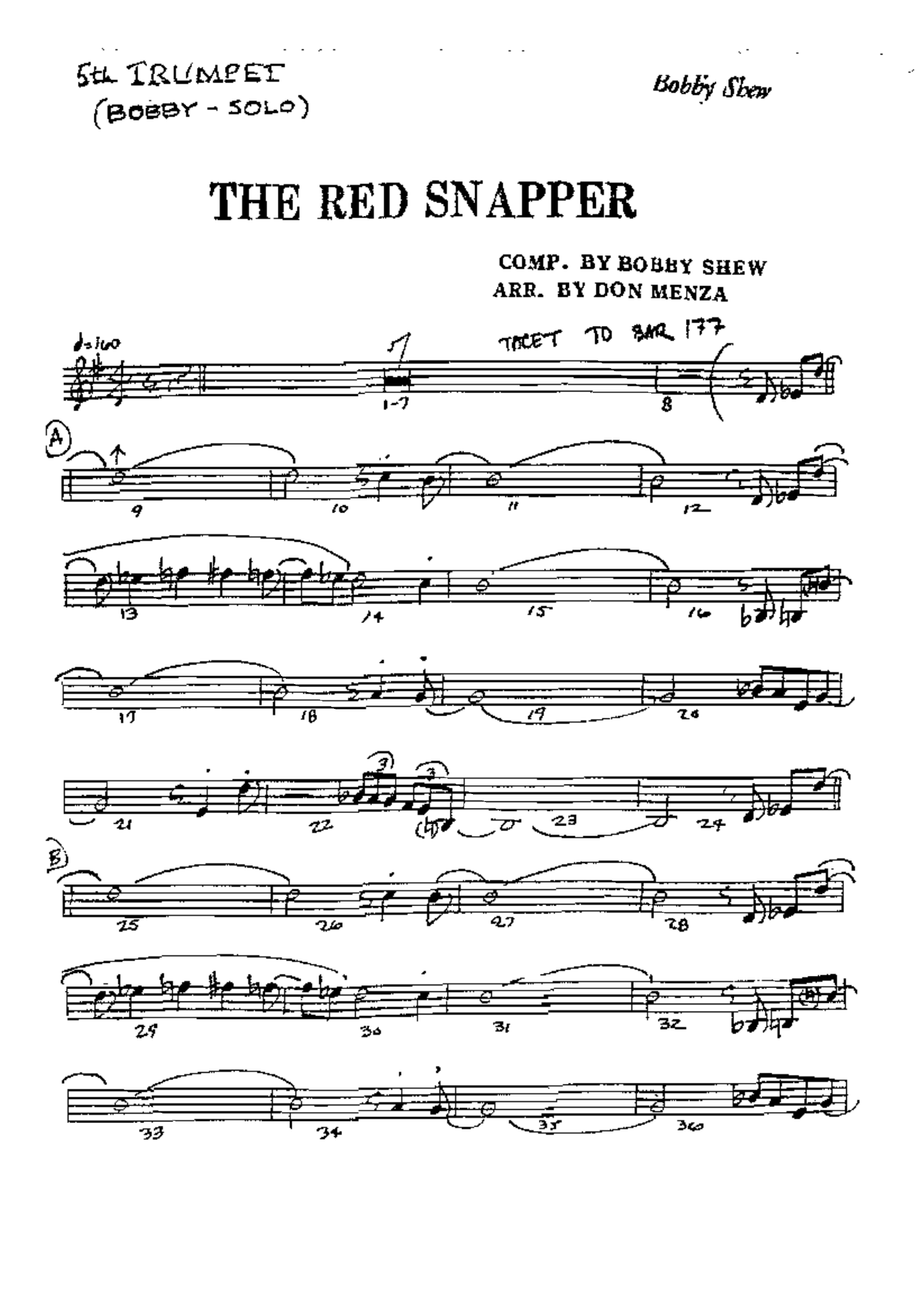 Red Snapper (Don Menza) — Big Band sheet music arranged by Bobby Shew | Jazz Standard