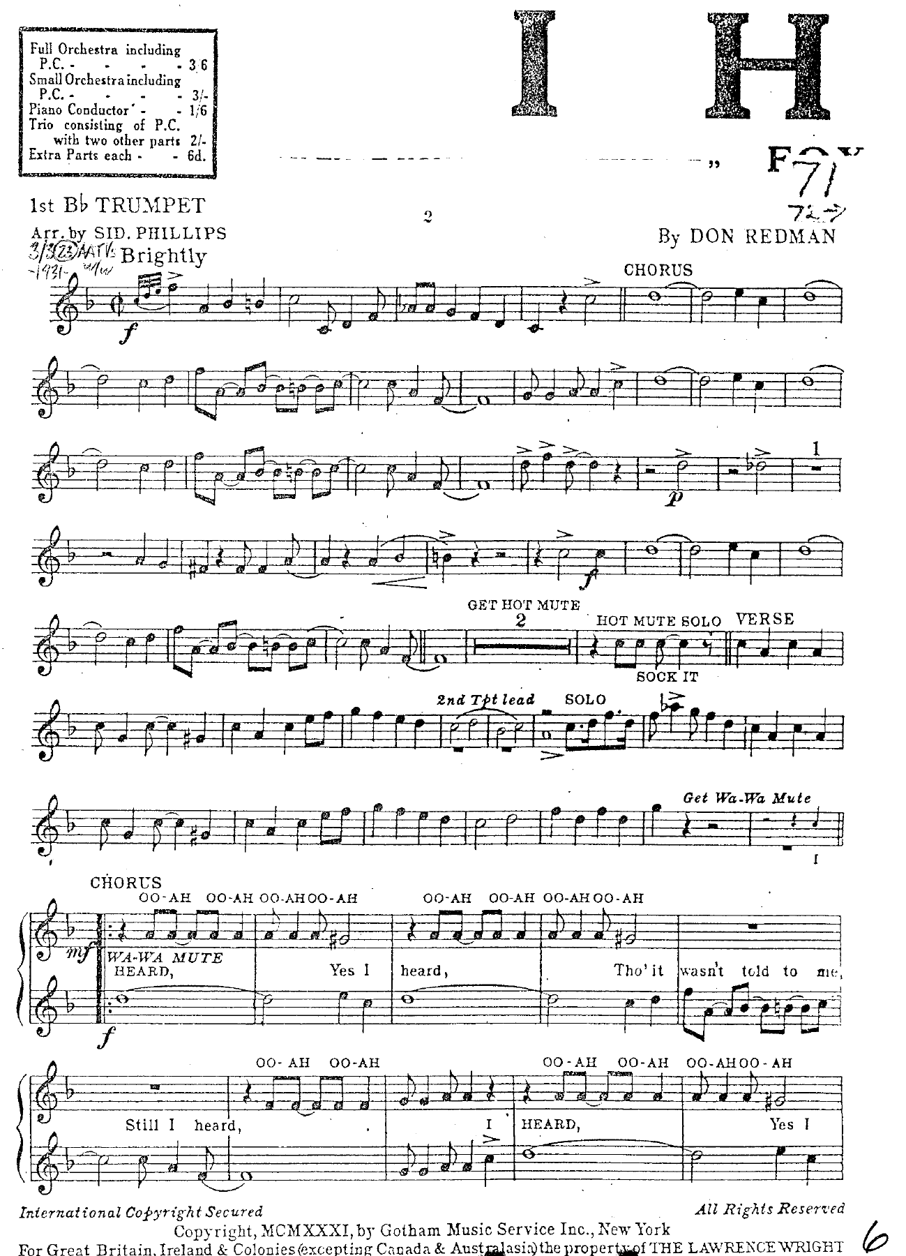 I Heard (S.Phillips) D.Redman — sheet music preview