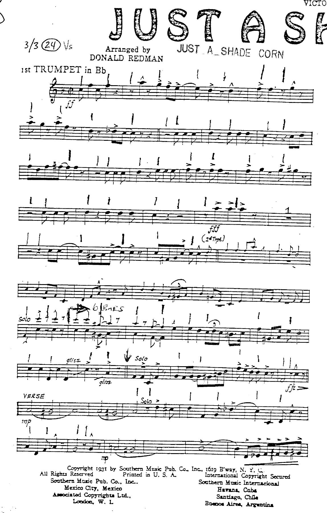 Just A Shade Corn — sheet music cover (first page)