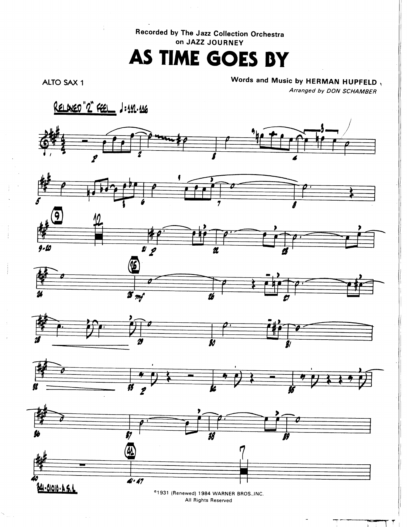 As Time Goes By — Big Band sheet music arranged by D.Schamber | Jazz Standard
