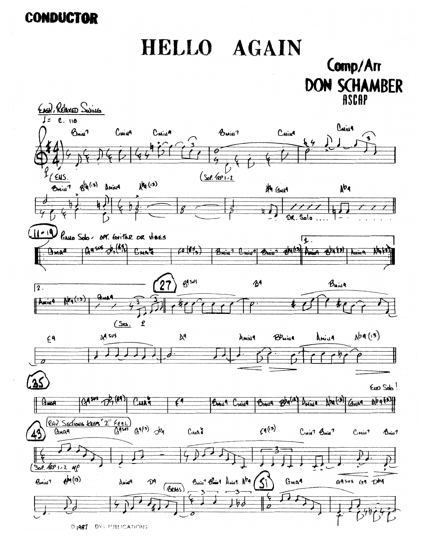 Hello Again — sheet music cover (first page)