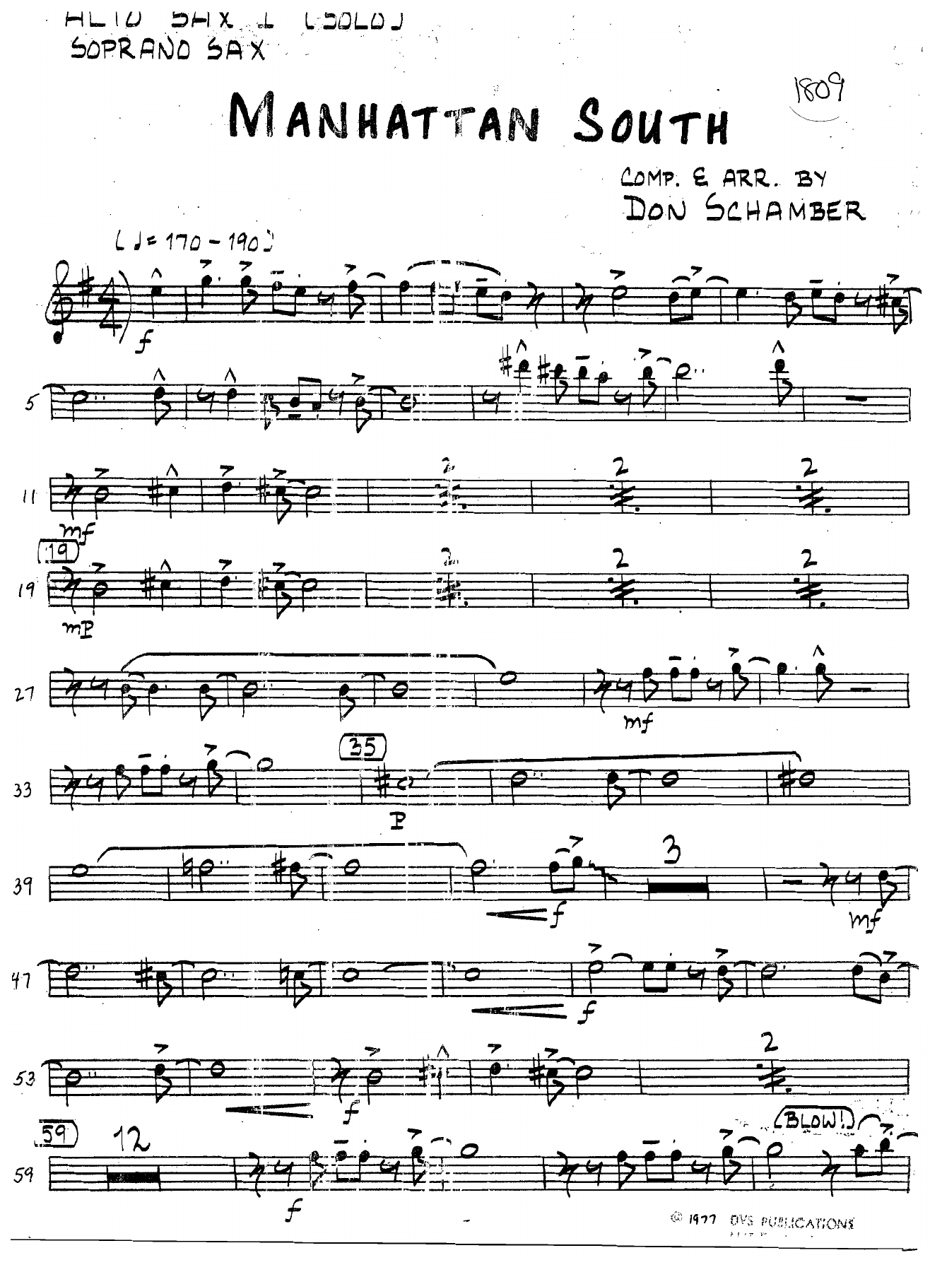 Manhattan South — sheet music cover (first page)