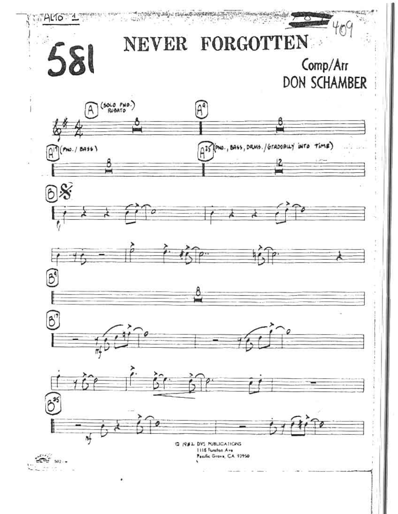 Never Forgotten — sheet music cover (first page)