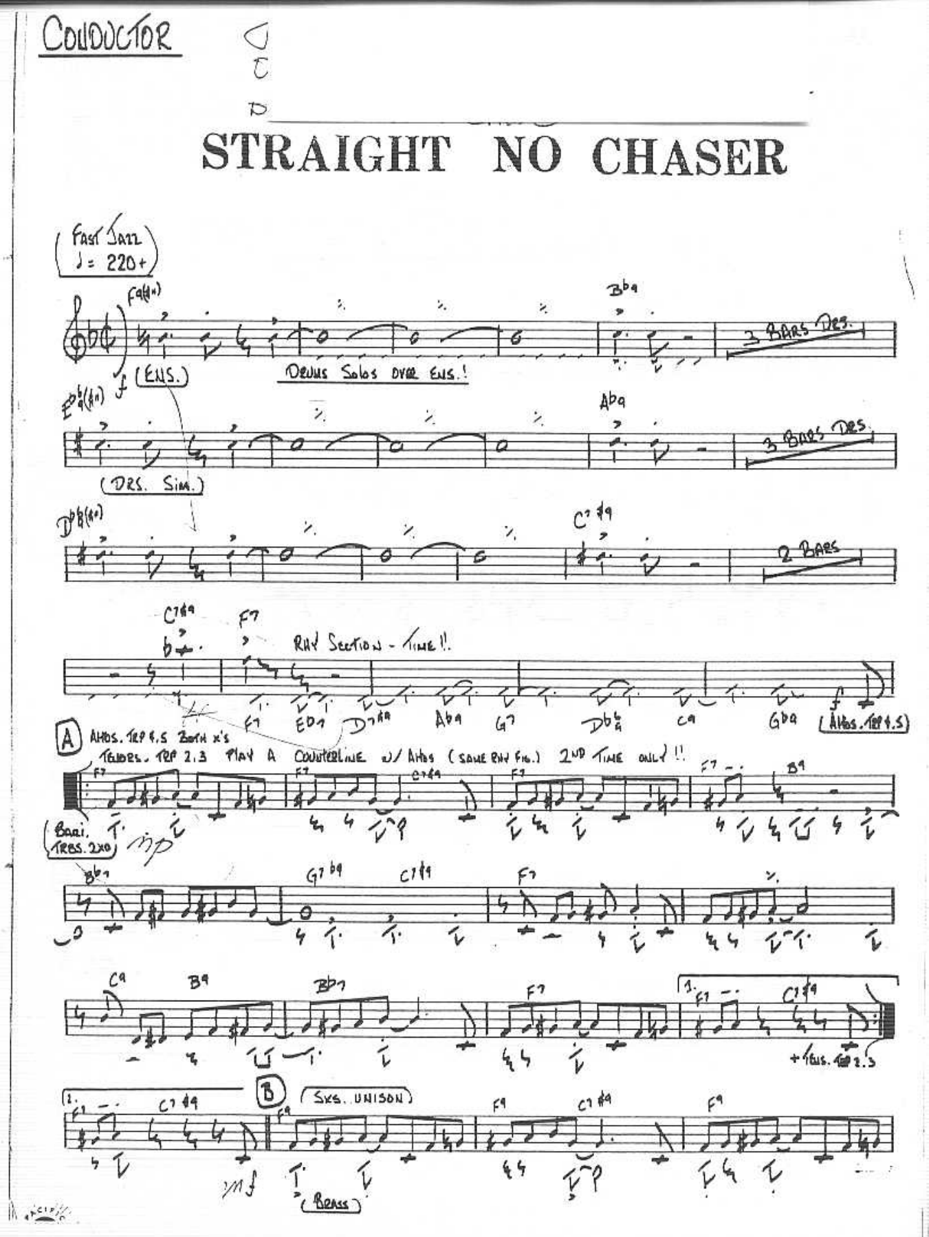 Straight No Chaser — sheet music cover (first page)