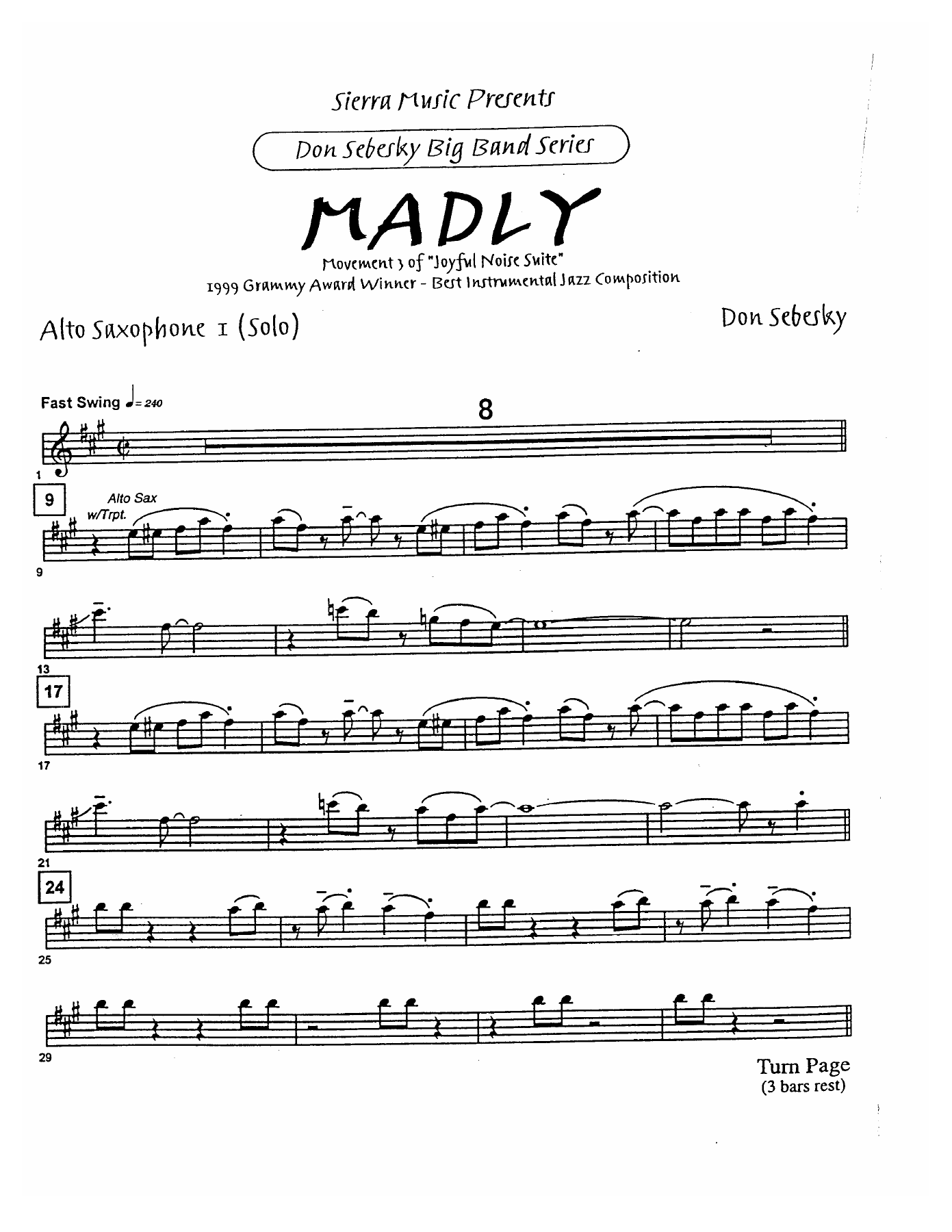 Madly — sheet music cover (first page)