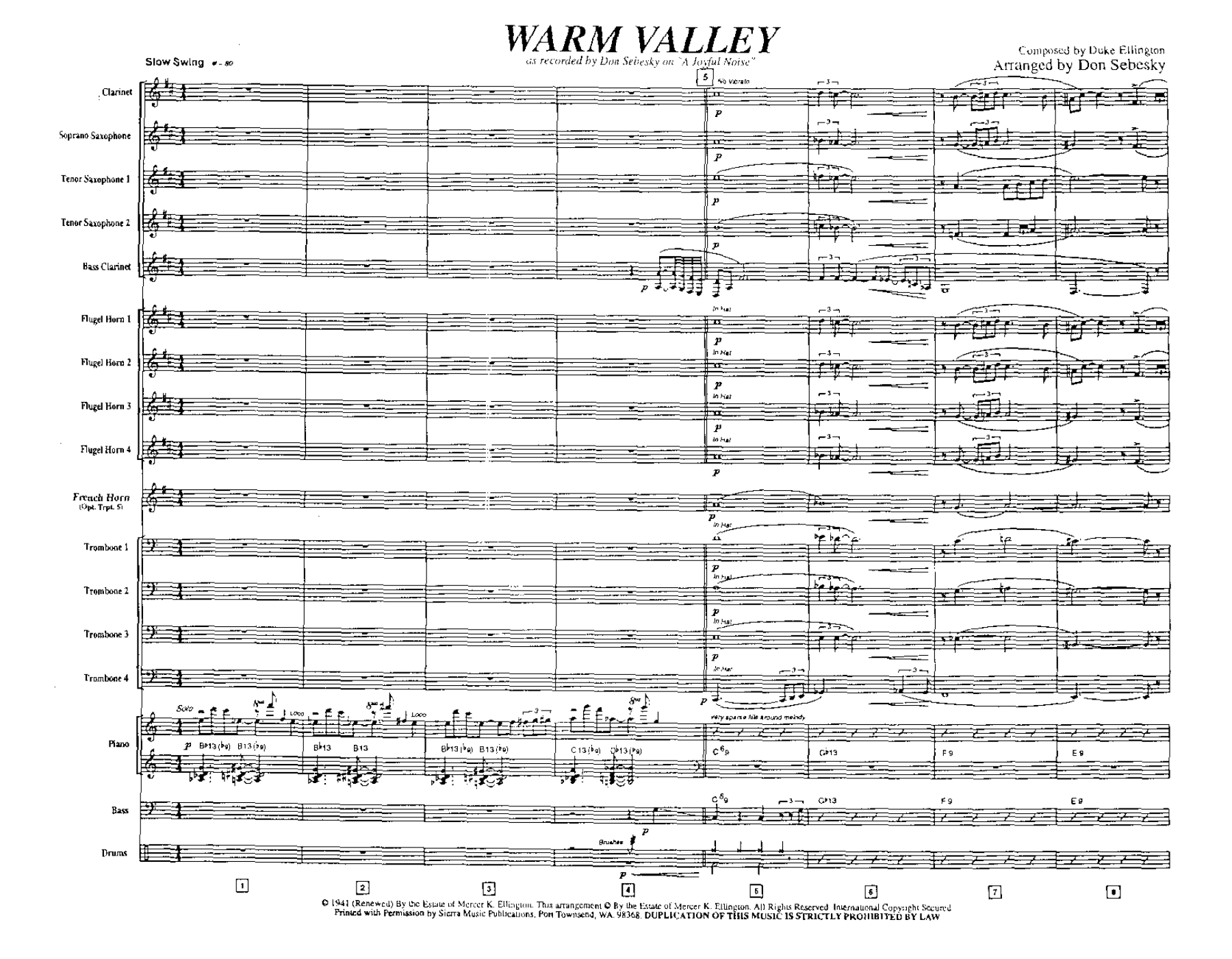 Warm Valley (D.Sebesky) D.Ellington — Big Band sheet music arranged by Don Sebesky | Jazz Standard
