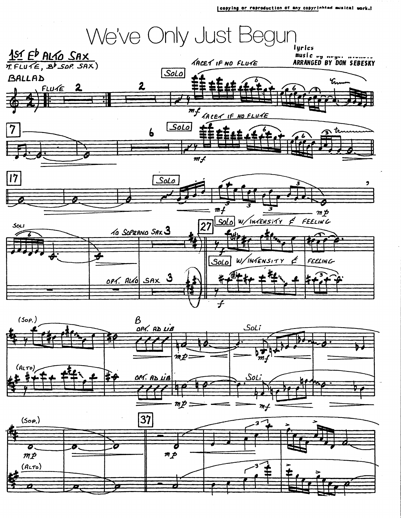 We've Only Just Begun (D.Sebesky) Ballad.TRB — Big Band sheet music by Don Sebesky | Jazz Standard