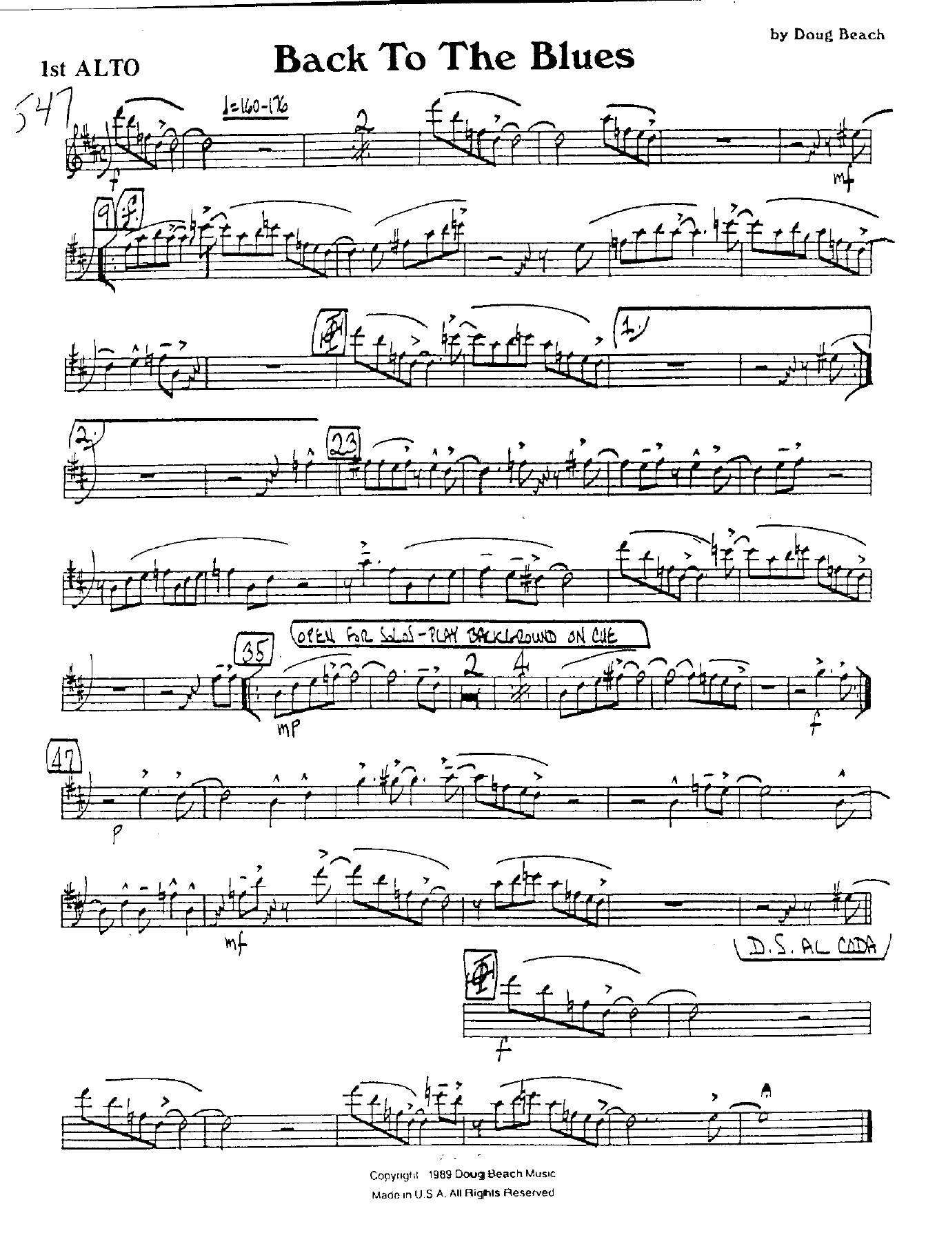 Back To The Blues — sheet music cover (first page)