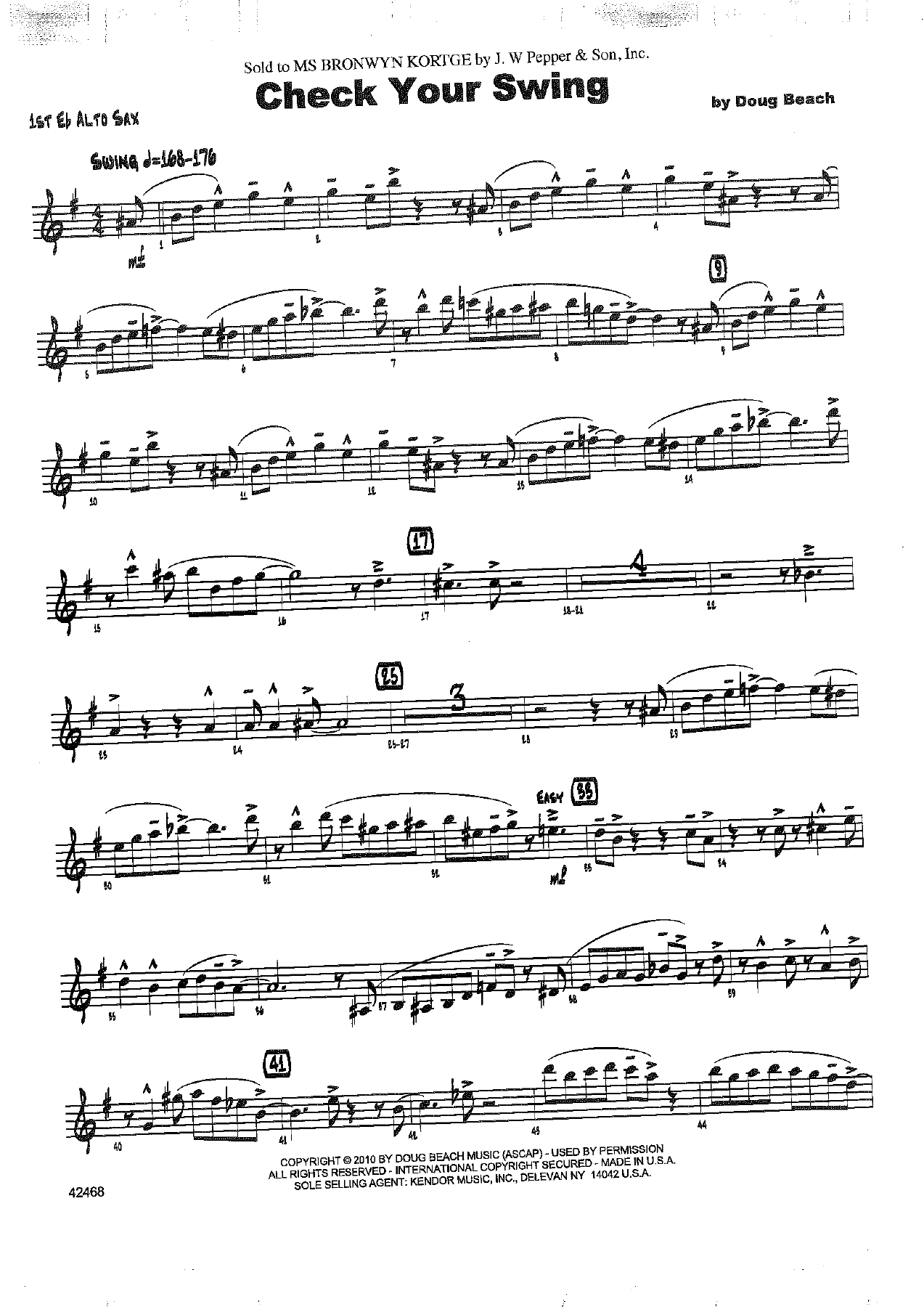 Check Your Swing — sheet music cover (first page)