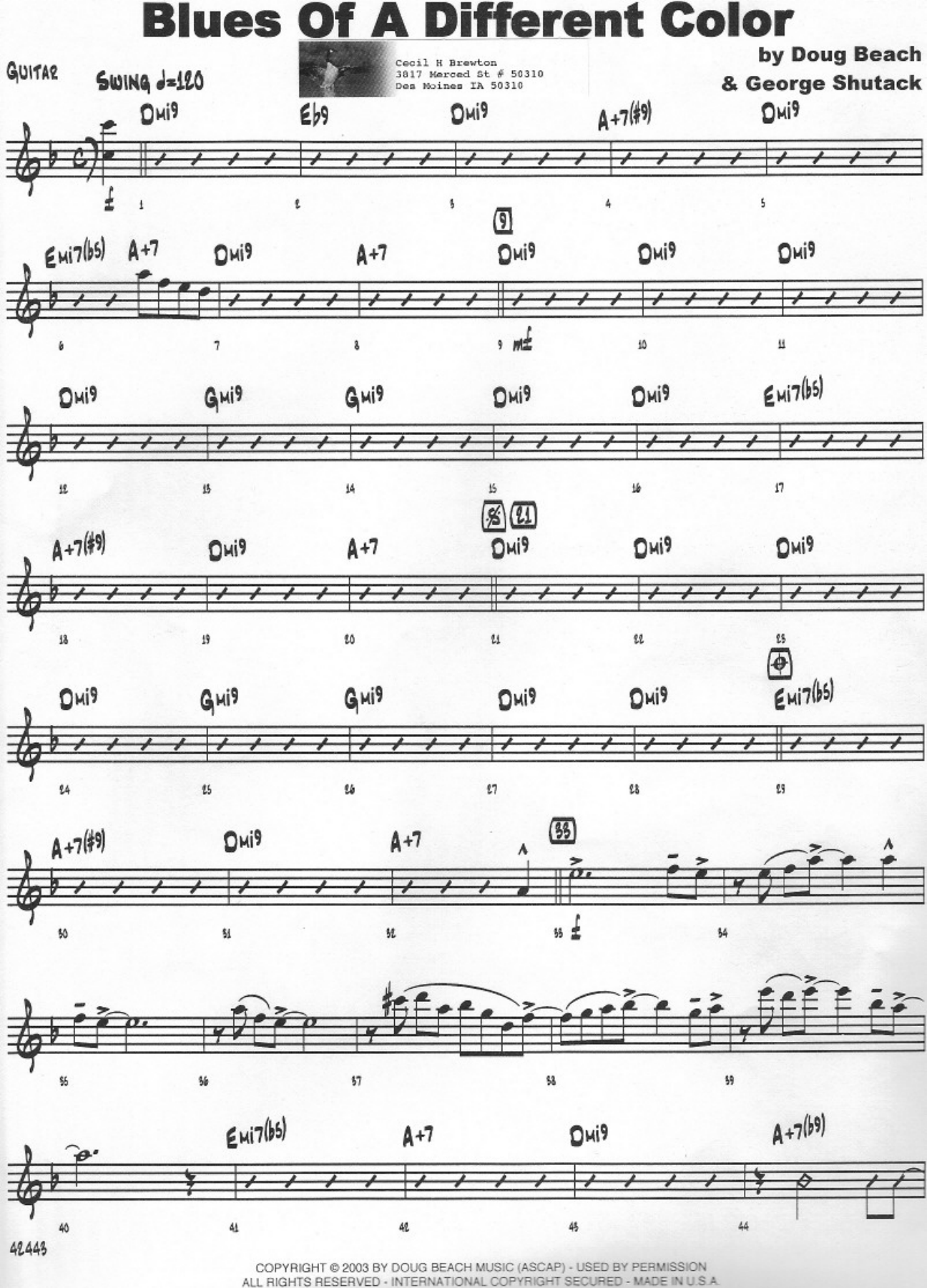 Blues Of A Different Color — Big Band sheet music arranged by D.Beach | Jazz Standard