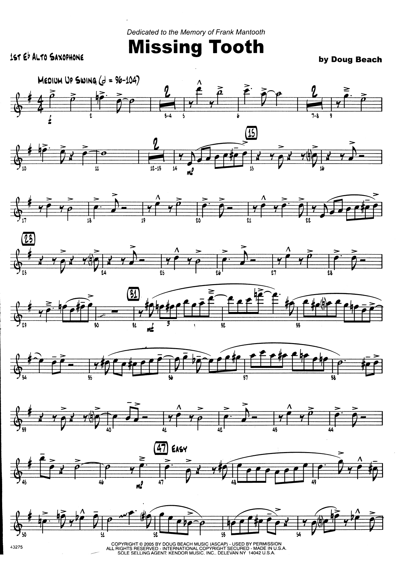 Missing Tooth — sheet music cover (first page)
