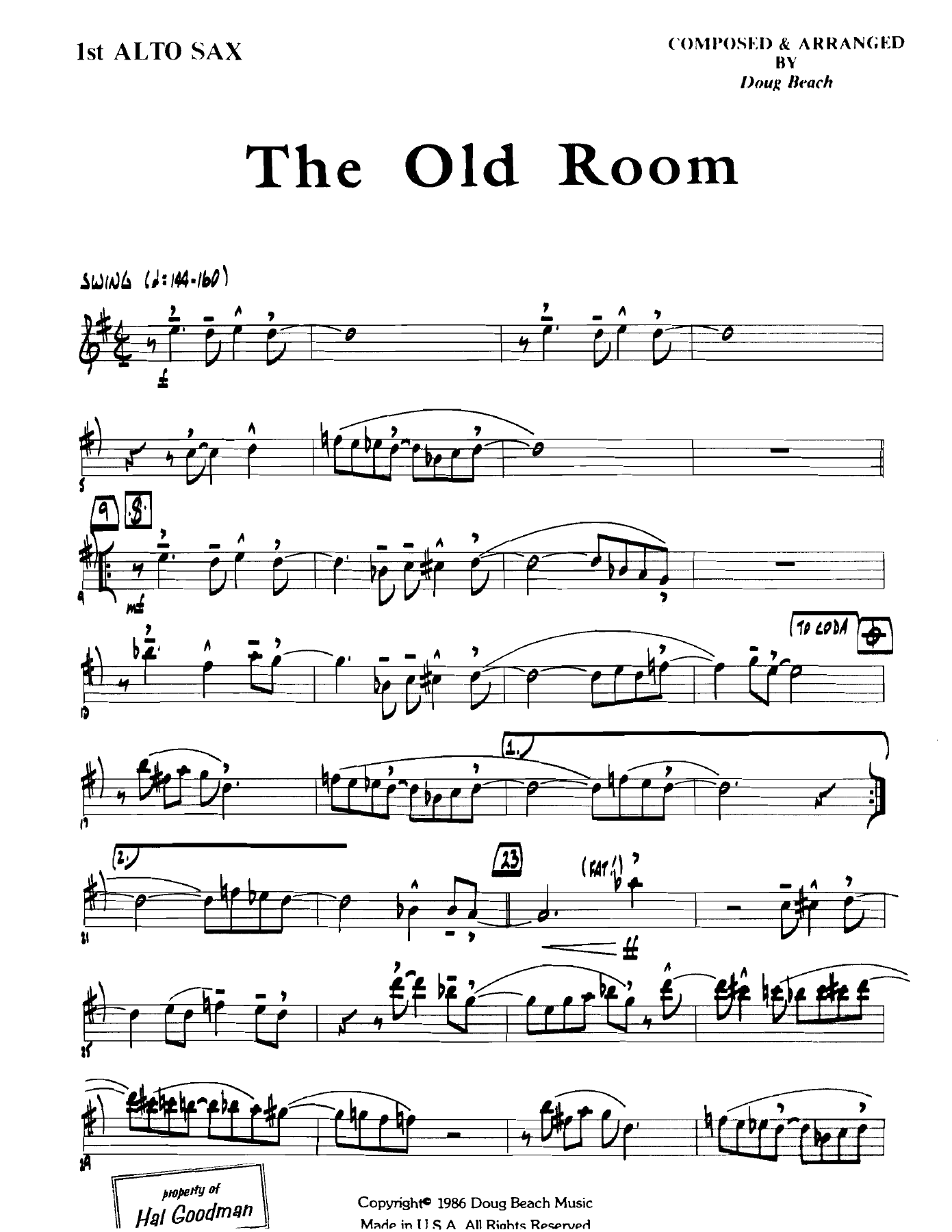 The Old Room — sheet music cover (first page)