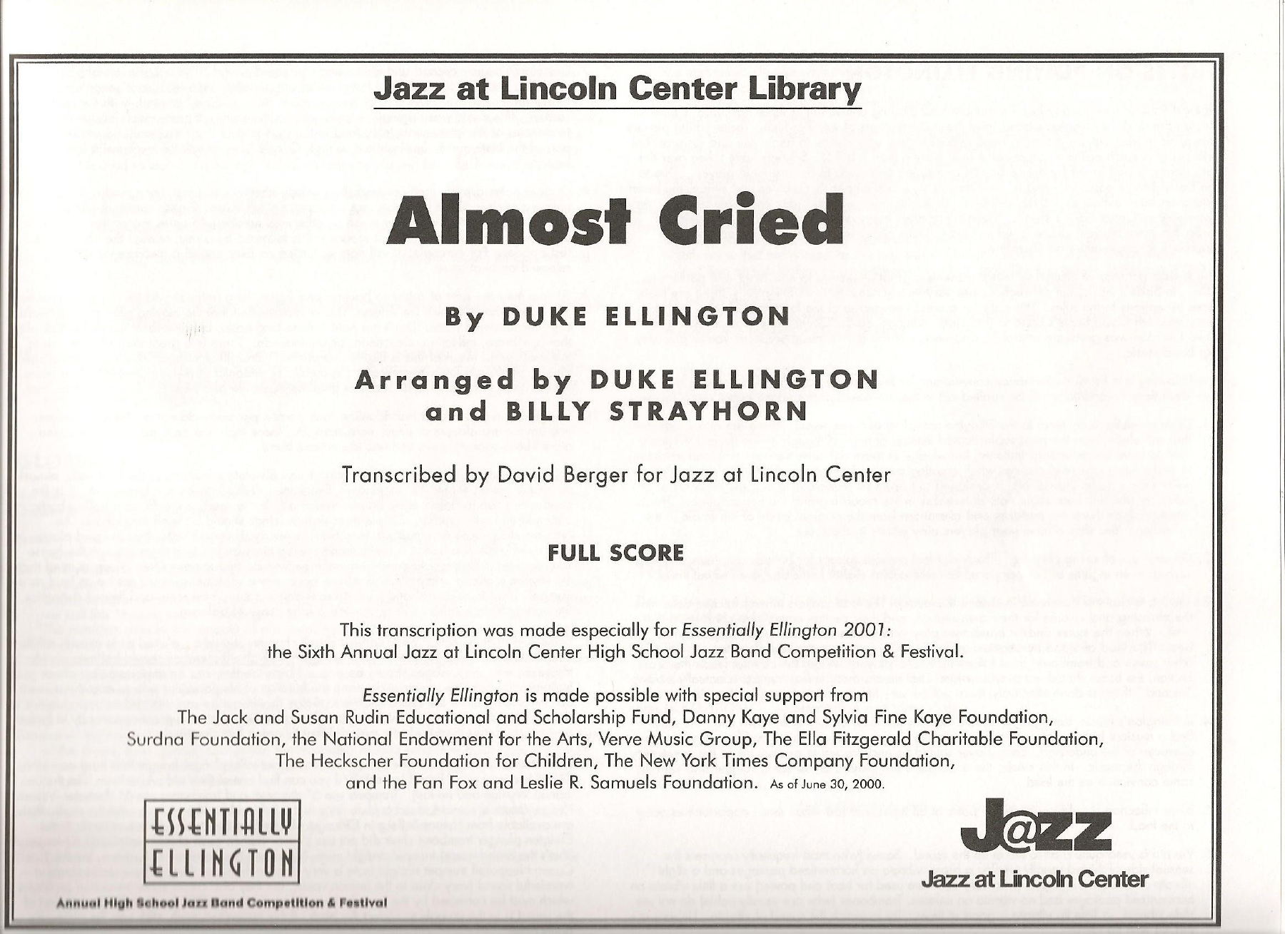 Almost Cried (D.Ellington) D.Berger MP3 — Big Band sheet music arranged by Duke Ellington & B.Strayhorn.D.Berger | Jazz Standard