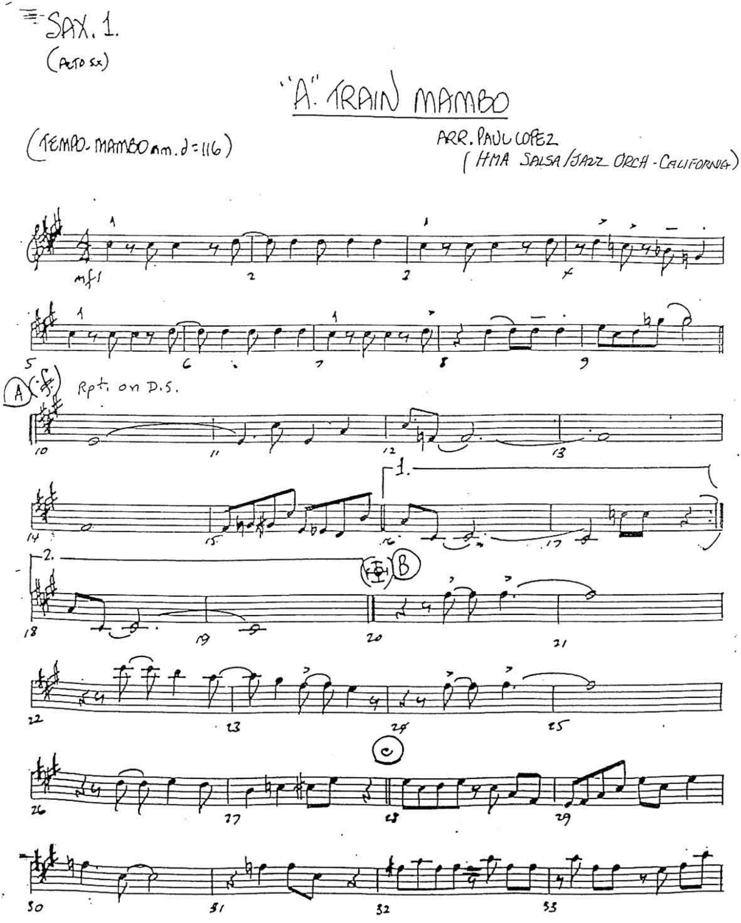 A -Train Mambo — sheet music cover (first page)