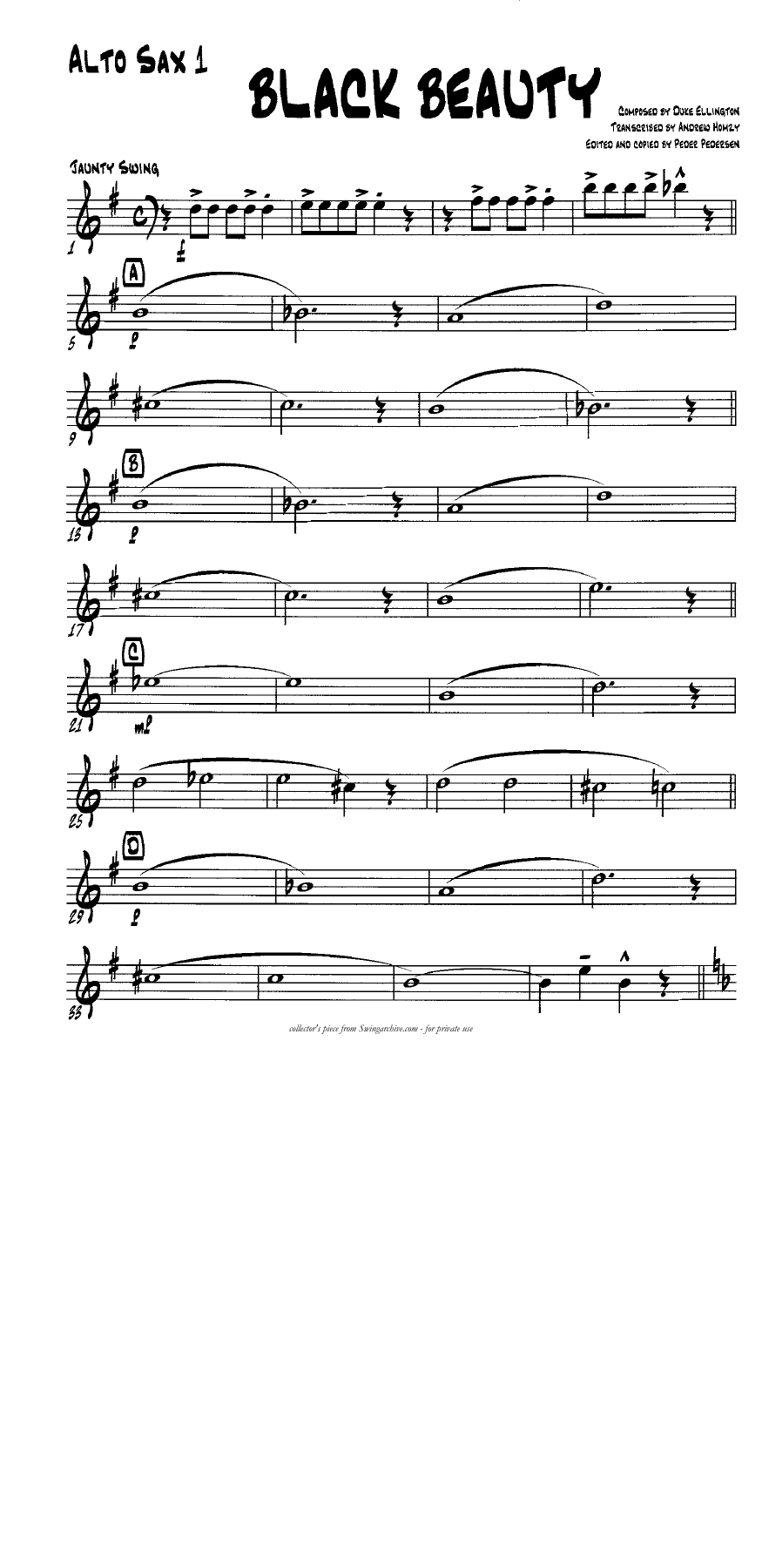 Black Beauty — Big Band sheet music arranged by D.Ellington | Jazz Standard