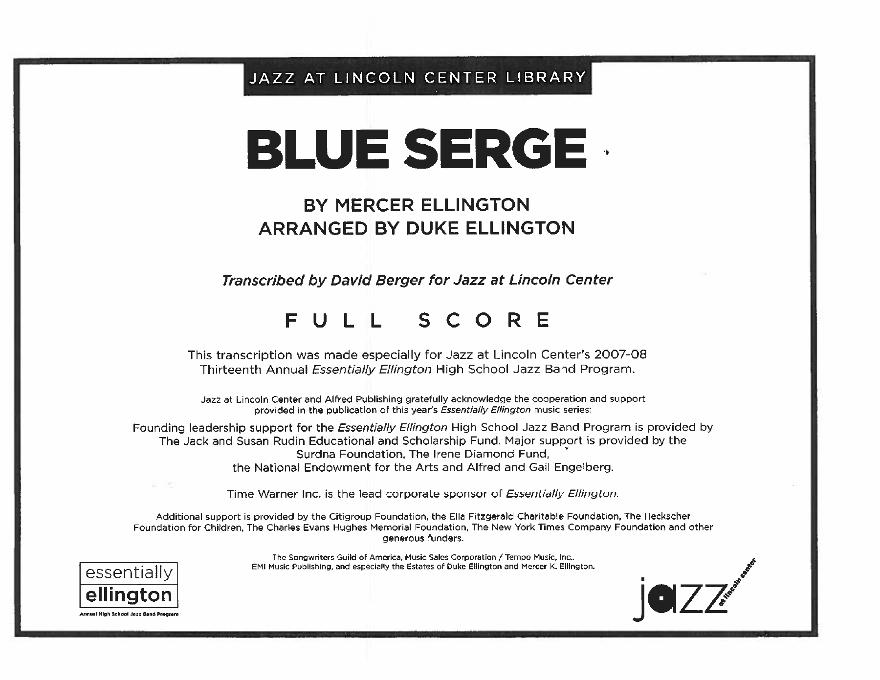 Blue Serge — sheet music cover (first page)