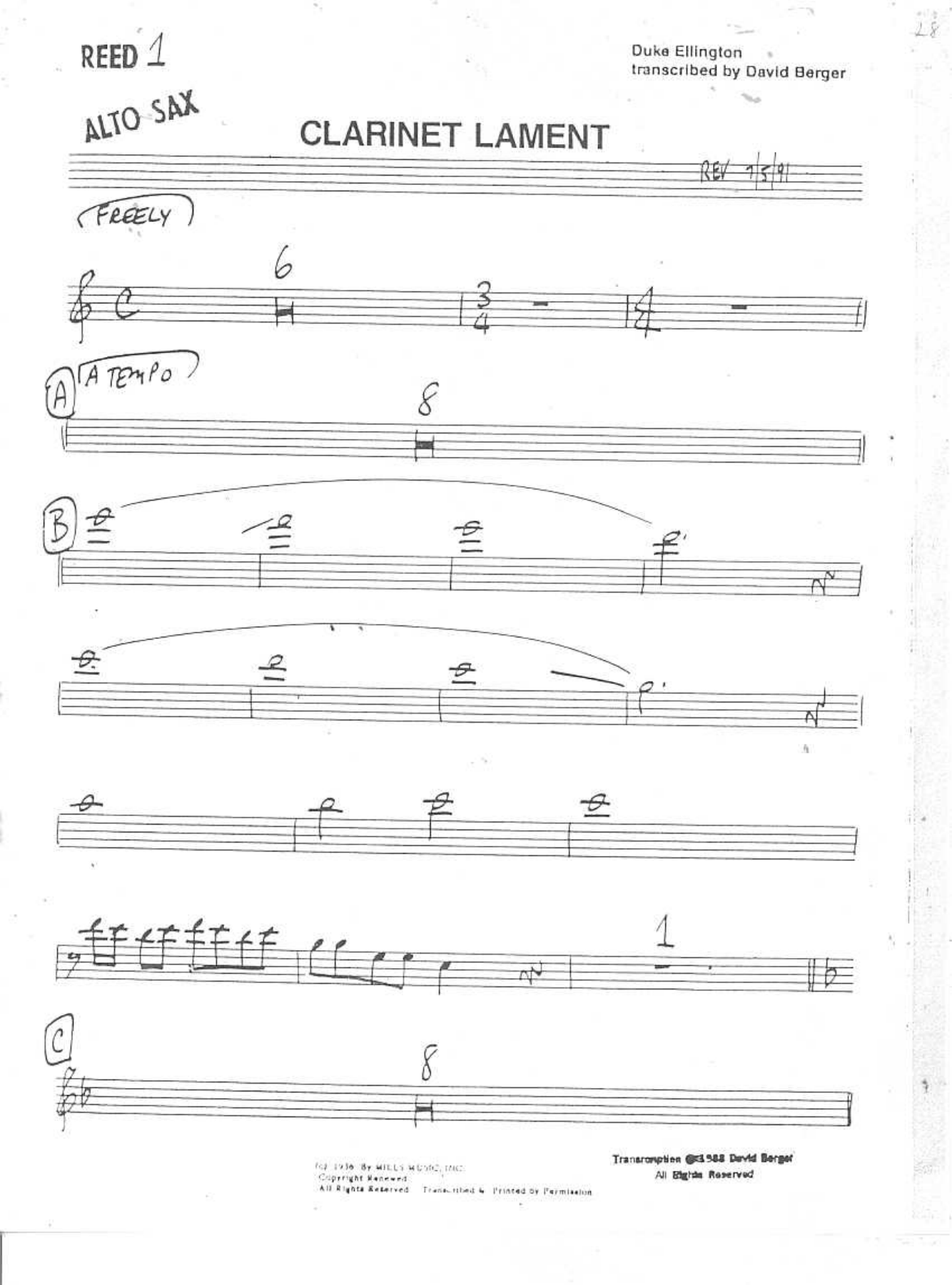 Clarinet Lament (D.Ellington) D.Berger. MP3 — Big Band sheet music arranged by Duke Ellington & B.Strayhorn.D.Berger | Jazz Standard