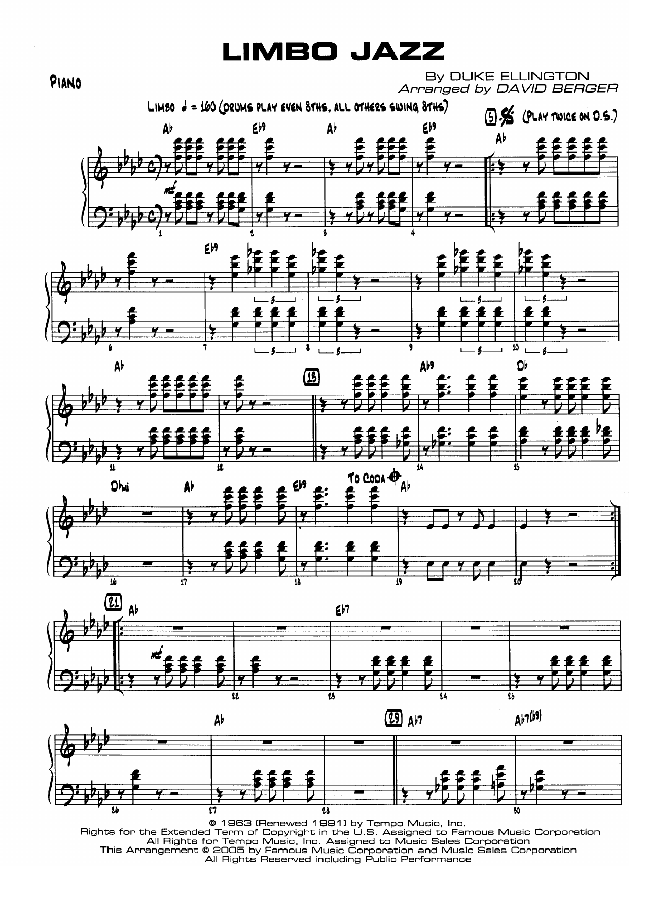 Limbo Jazz (D.Ellington) D.Berger — Big Band sheet music arranged by Duke Ellington & B.Strayhorn.D.Berger | Jazz Standard