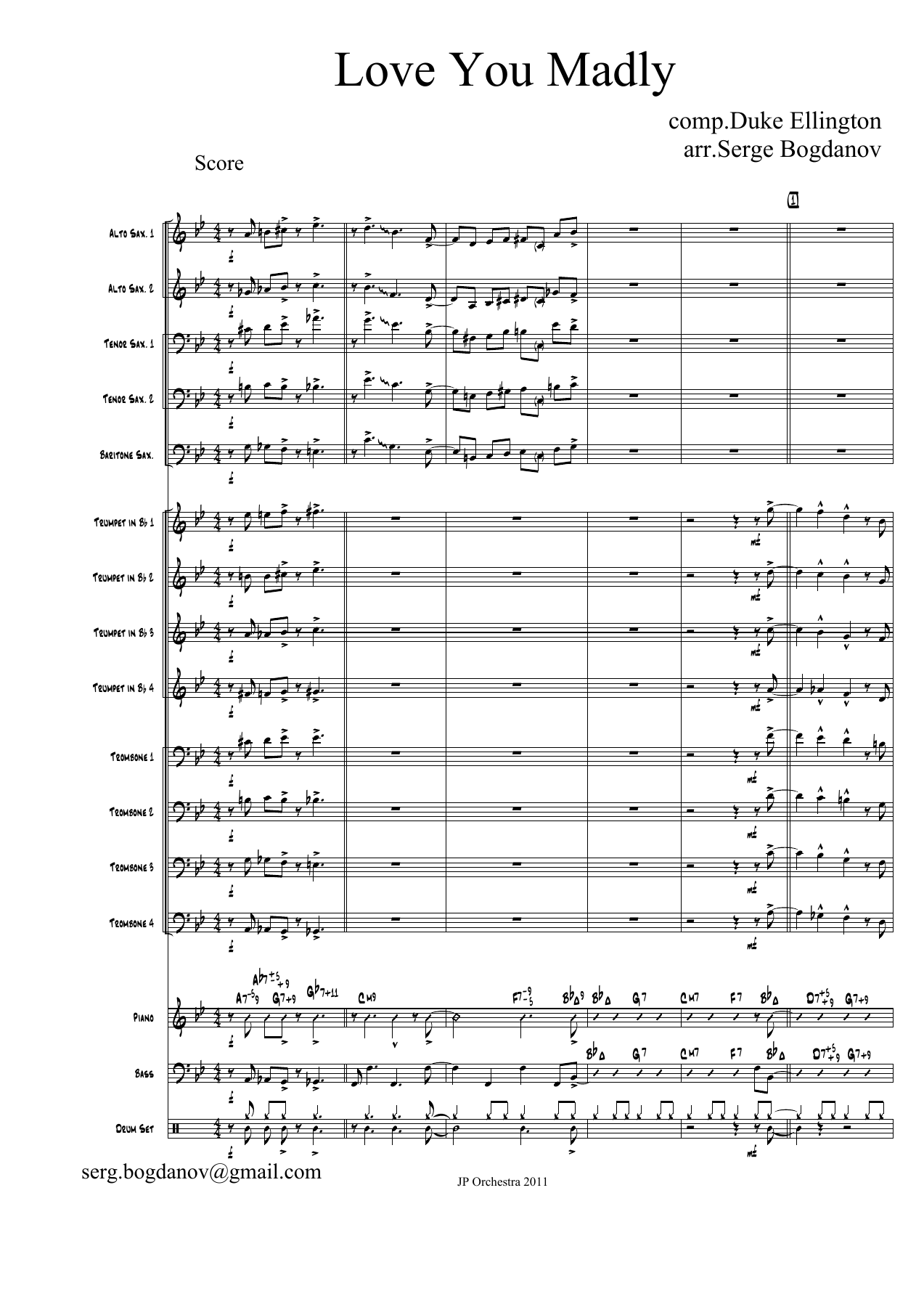 Love You Madly (S.Bogdanov) D.Ellington — Big Band sheet music arranged by Duke Ellington & B.Strayhorn.D.Berger | Jazz Standard
