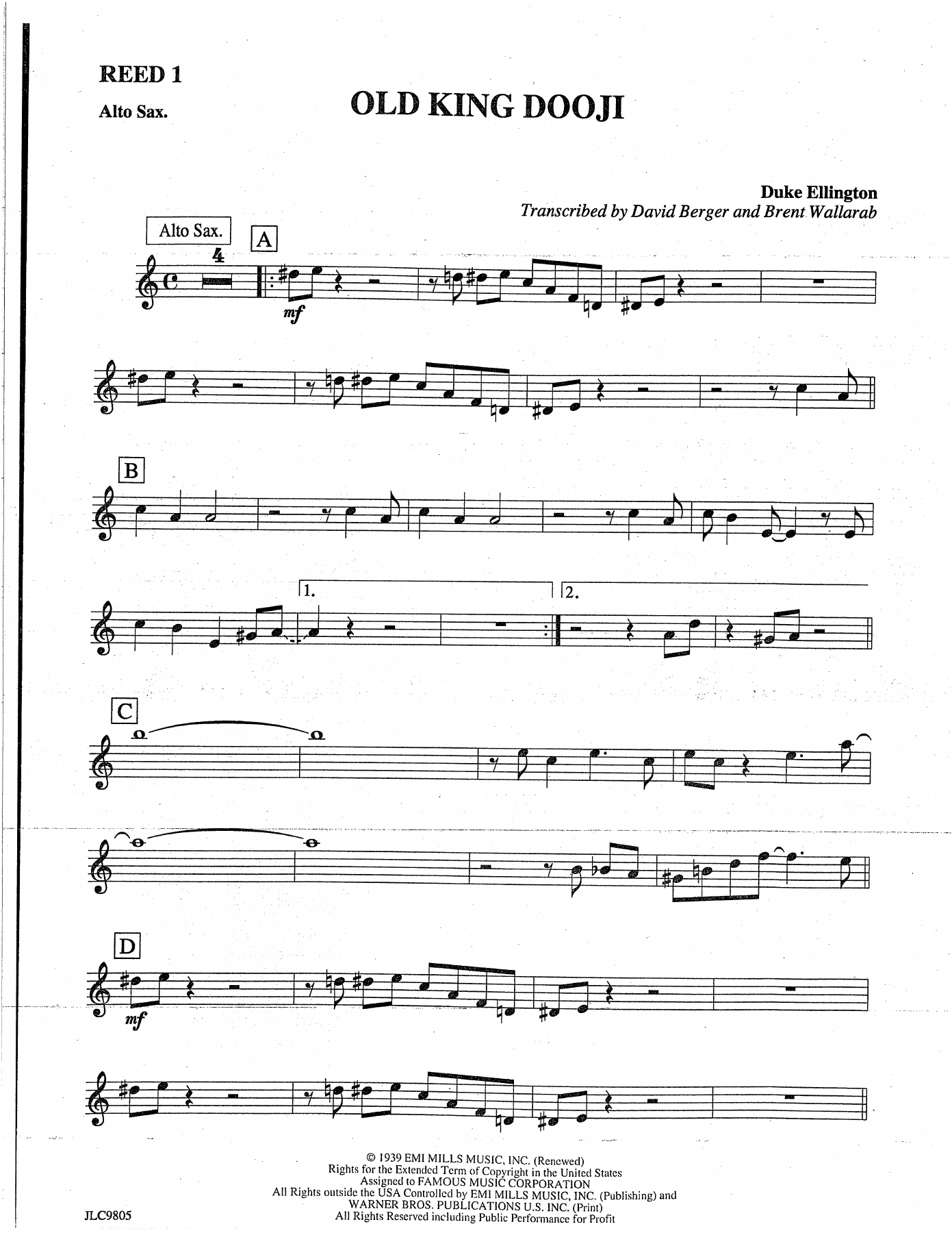 Old King Dooji — Big Band sheet music arranged by D.Ellington | Jazz Standard