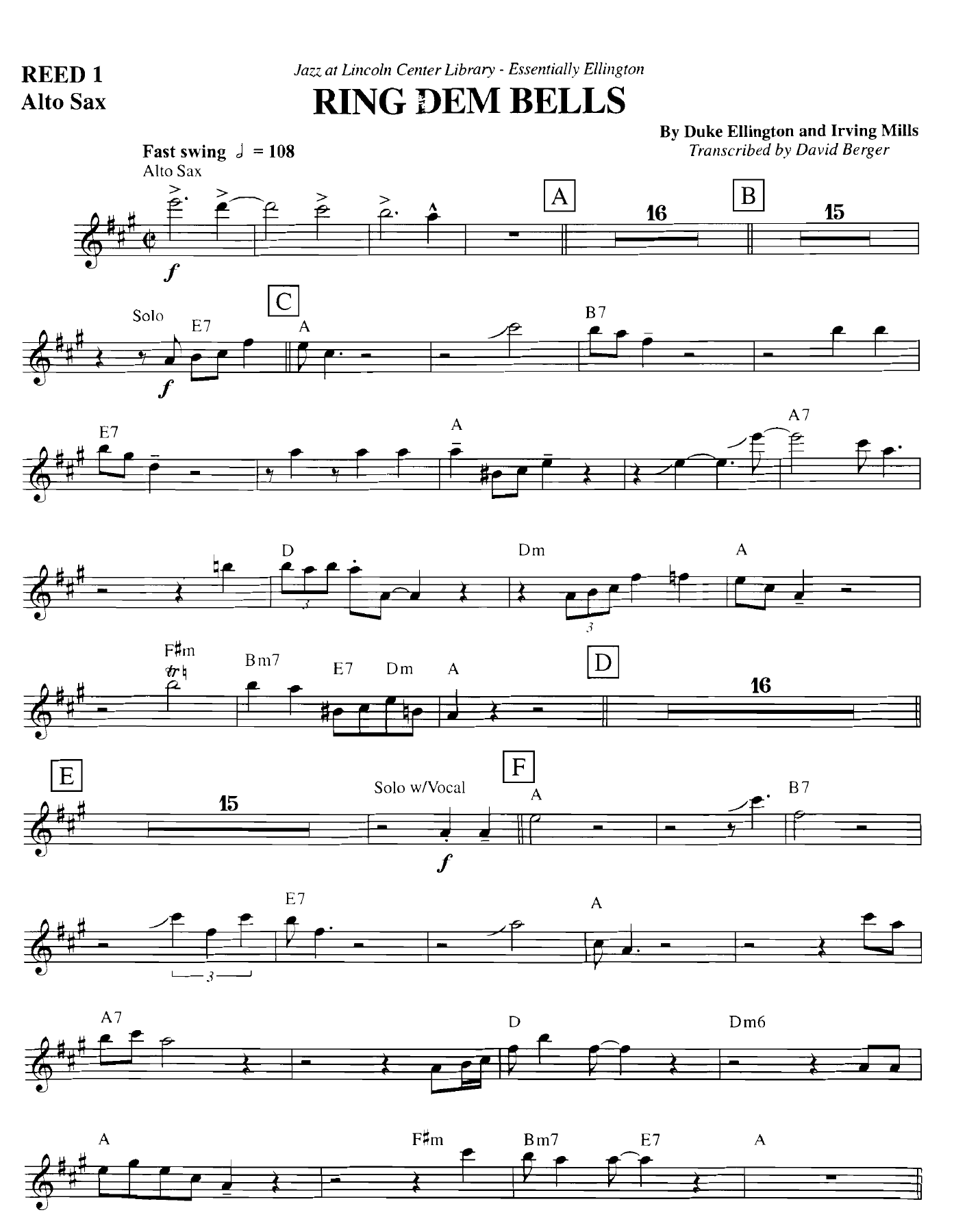 Ring Dem Bells — Big Band sheet music arranged by D.Ellington | Jazz Standard
