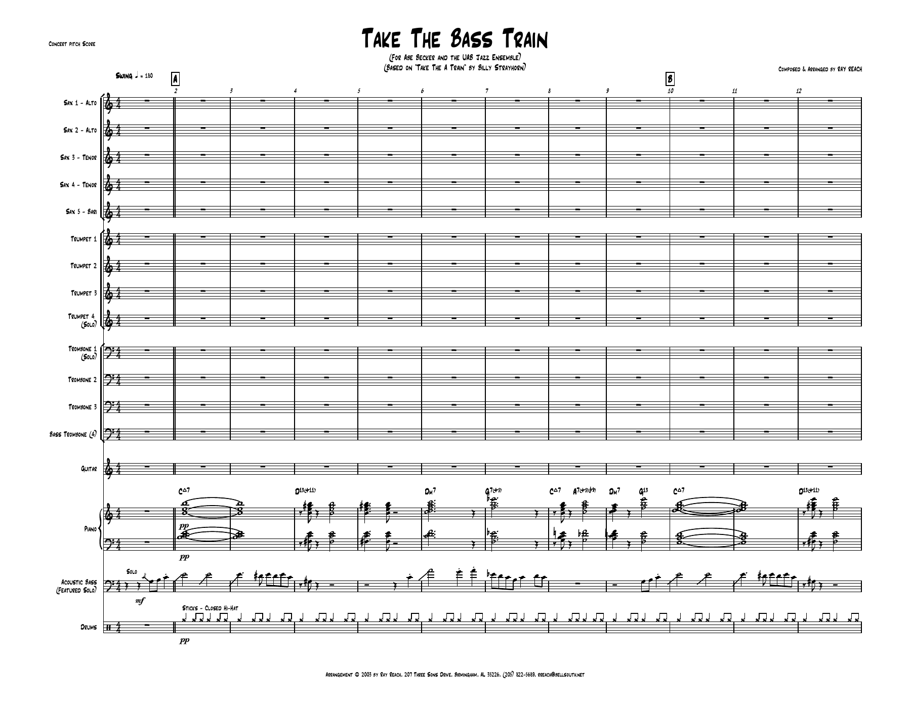 Take The Bass Train — Big Band sheet music by R.Reach | Jazz Standard