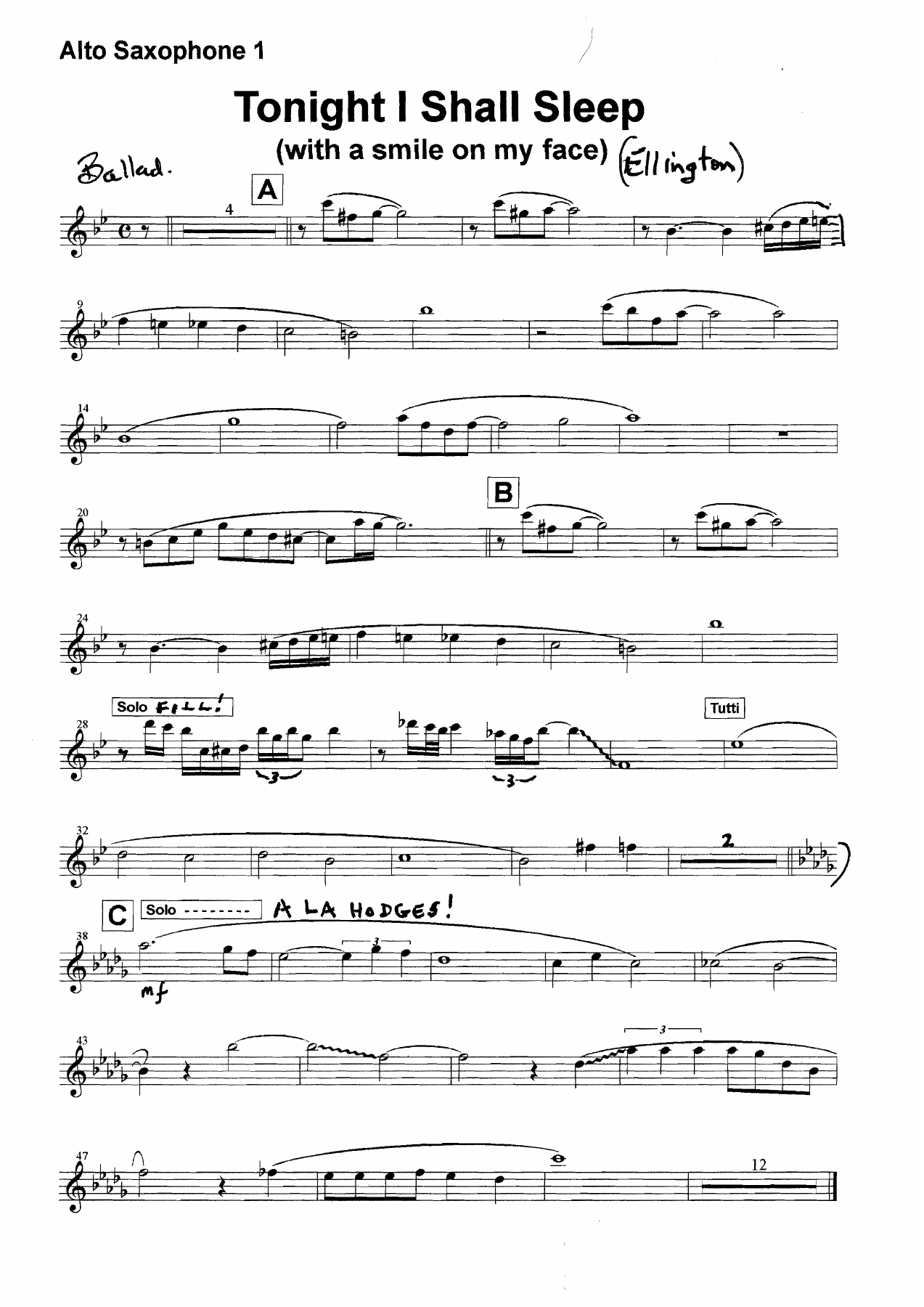 Tonight I Shall Sleep 2 Arr — Big Band sheet music arranged by Duke Ellington & B.Strayhorn.D.Berger | Jazz Standard