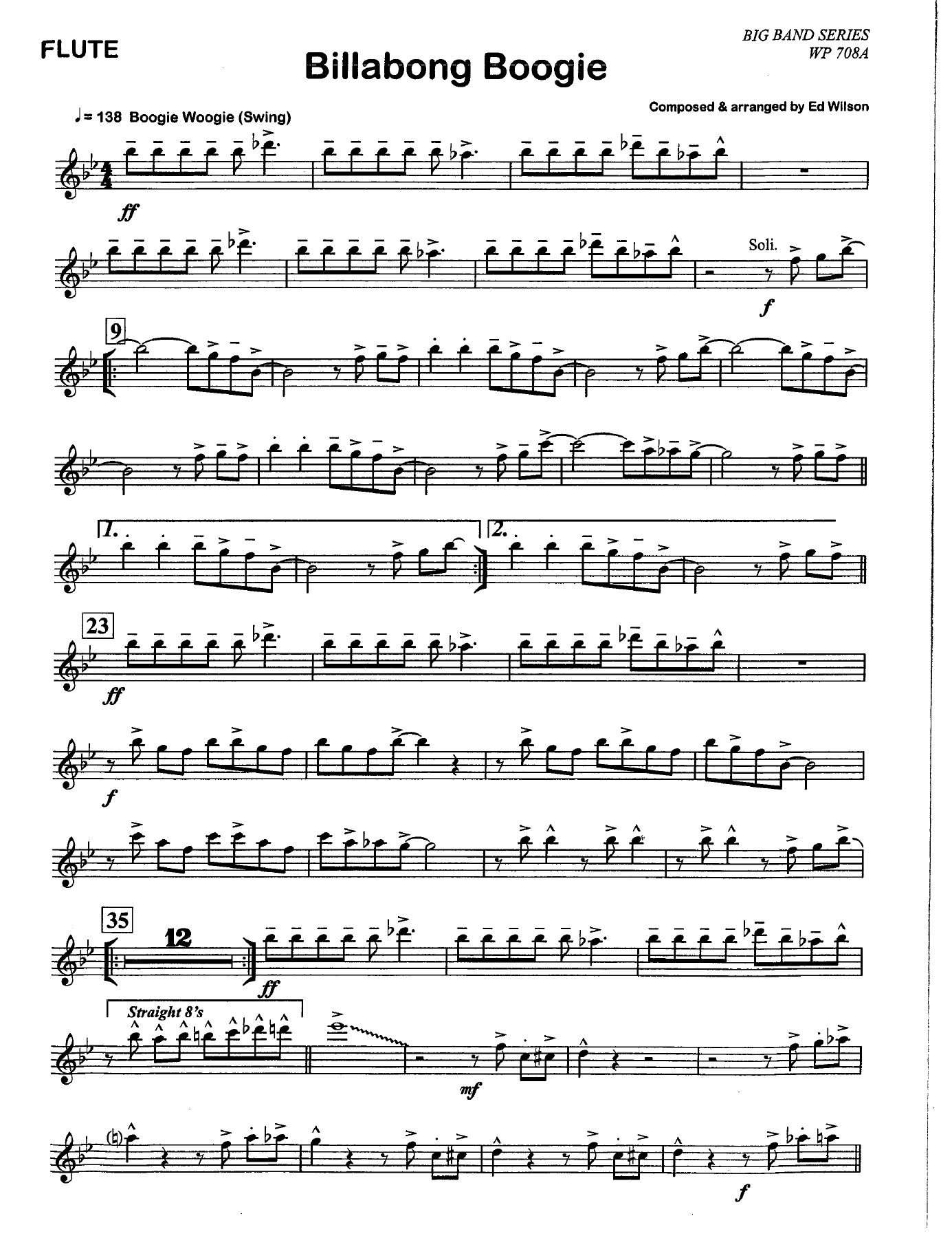 Billabong Boogie — Big Band sheet music arranged by Ed Wilson | Jazz Standard