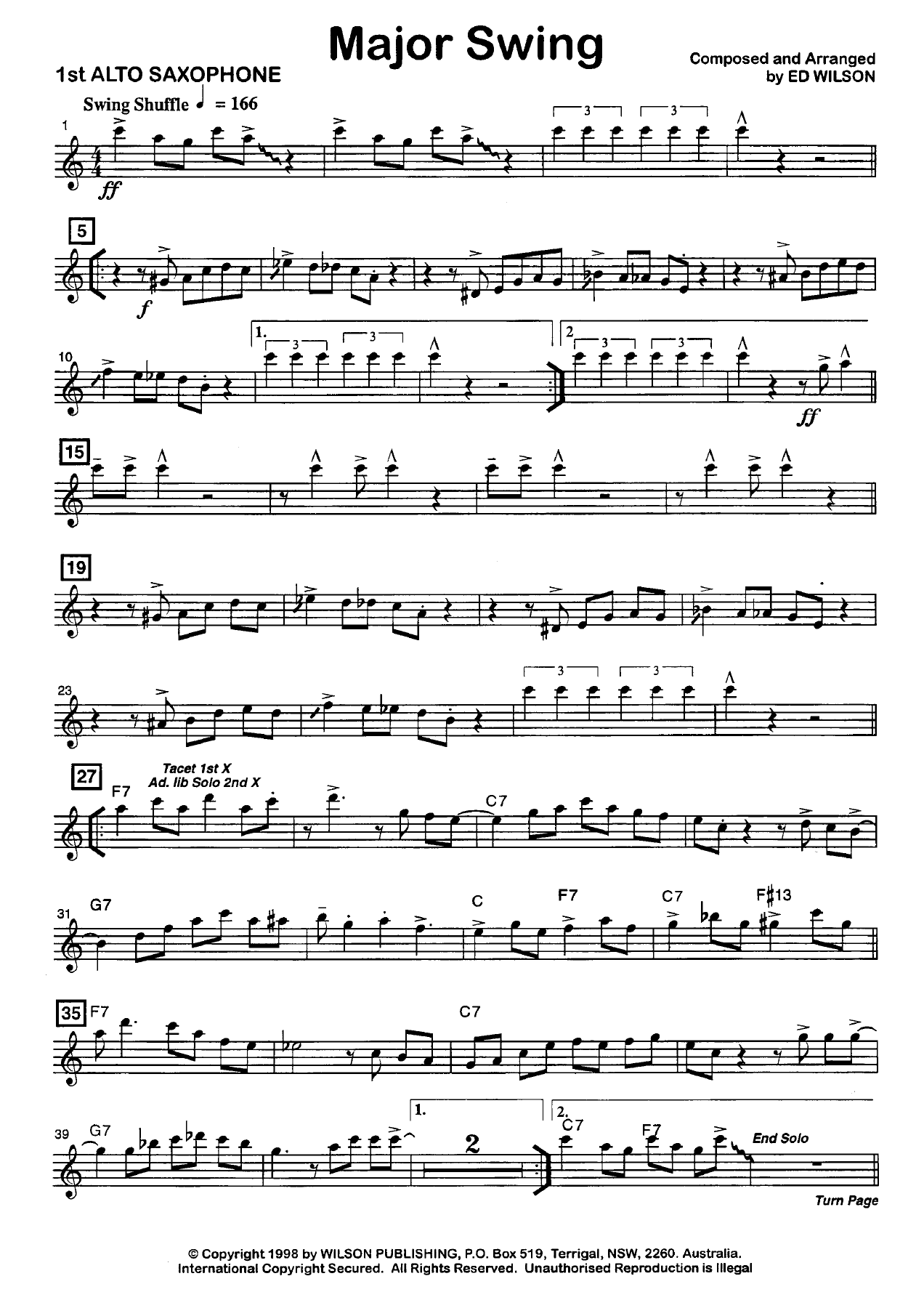 Major Swing — sheet music cover (first page)