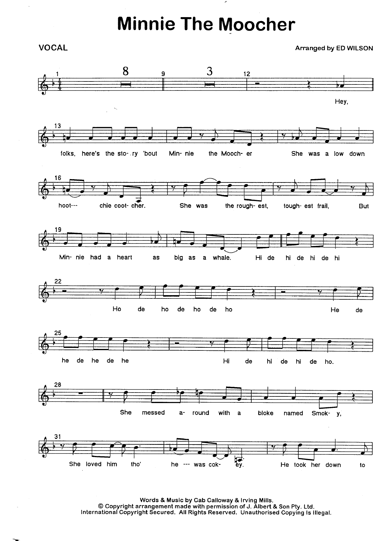 Minnie The Moocher — sheet music cover (first page)