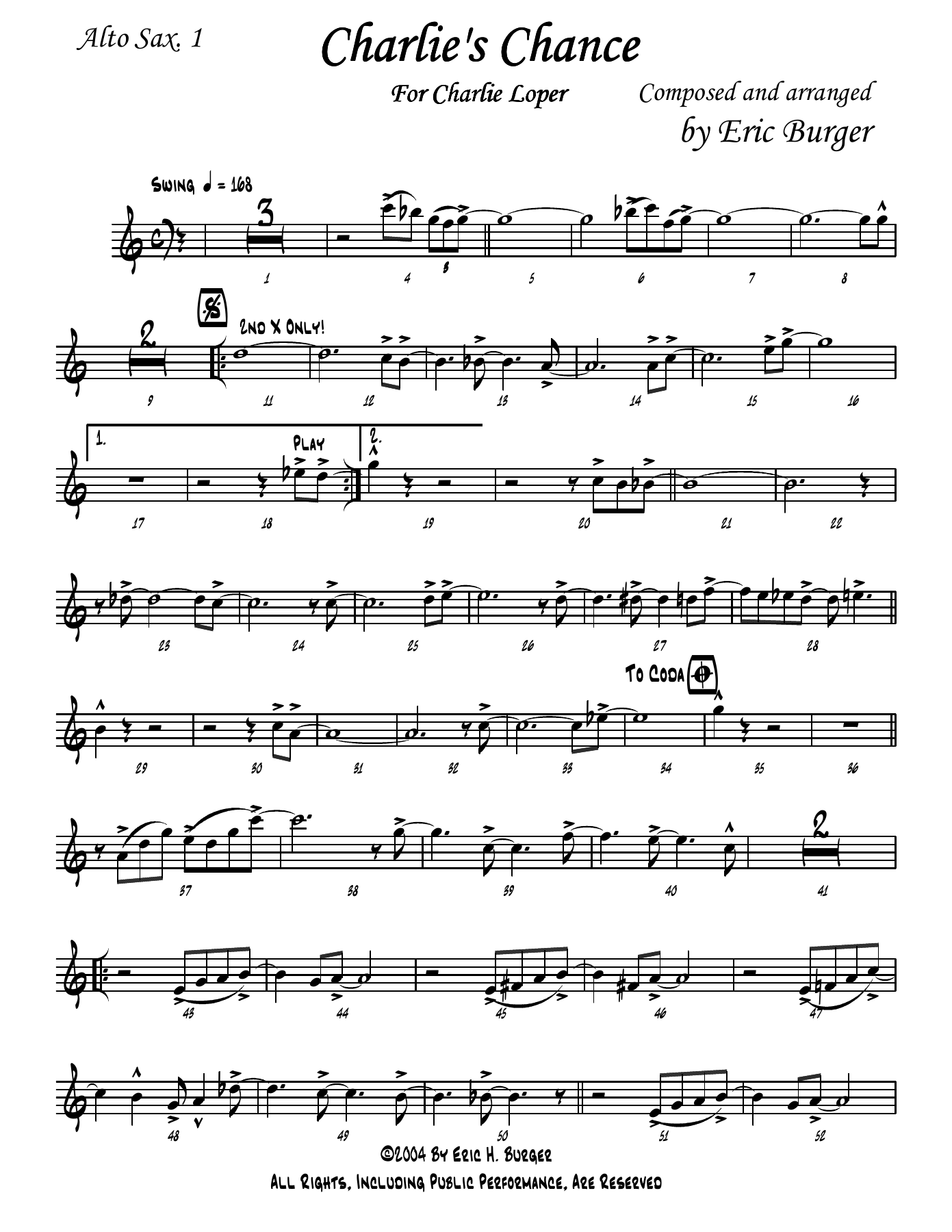 Charlie's Chance — sheet music cover (first page)